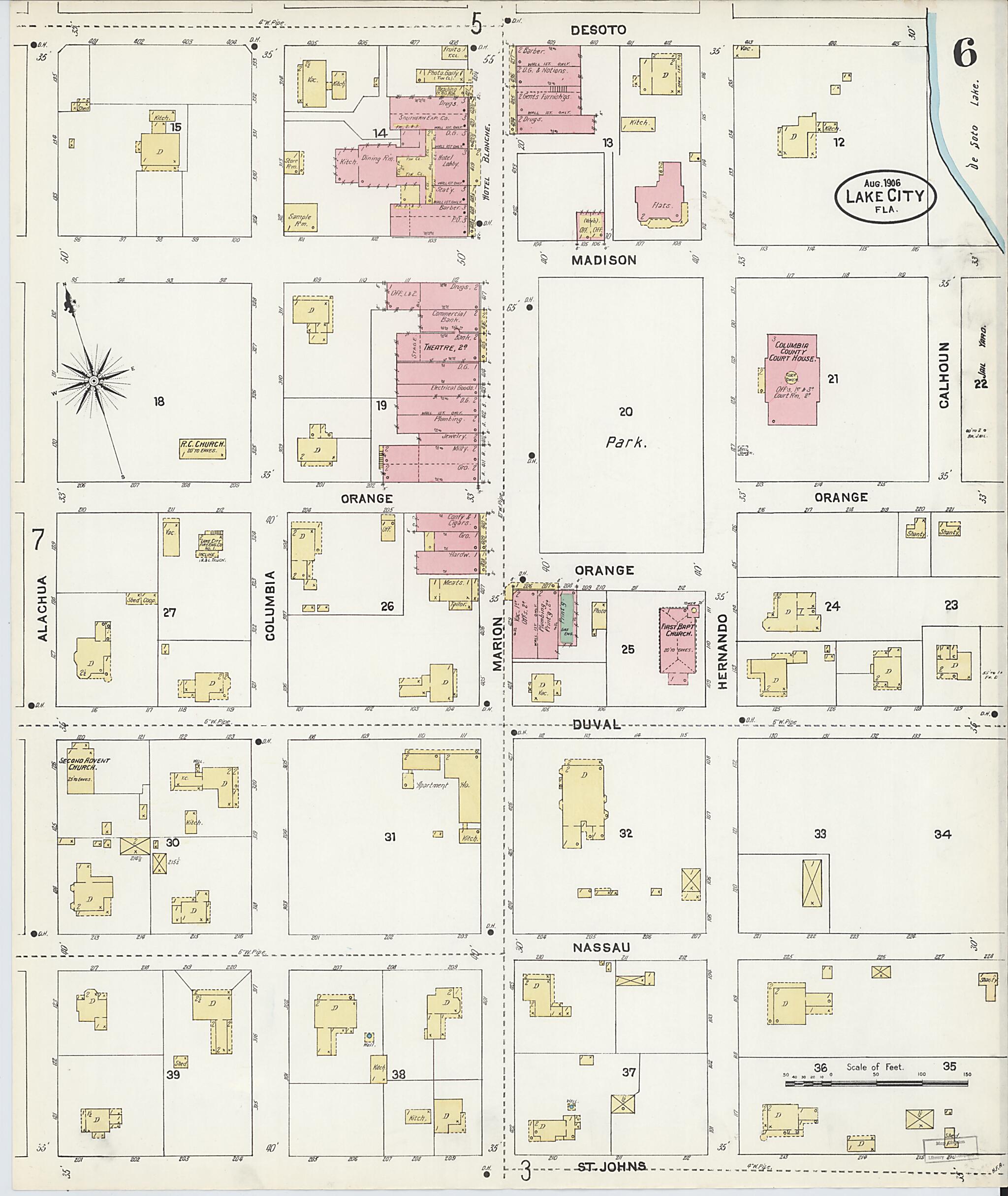 This old map of Lake City, Columbia County, Florida was created by Sanborn Map Company in 1906