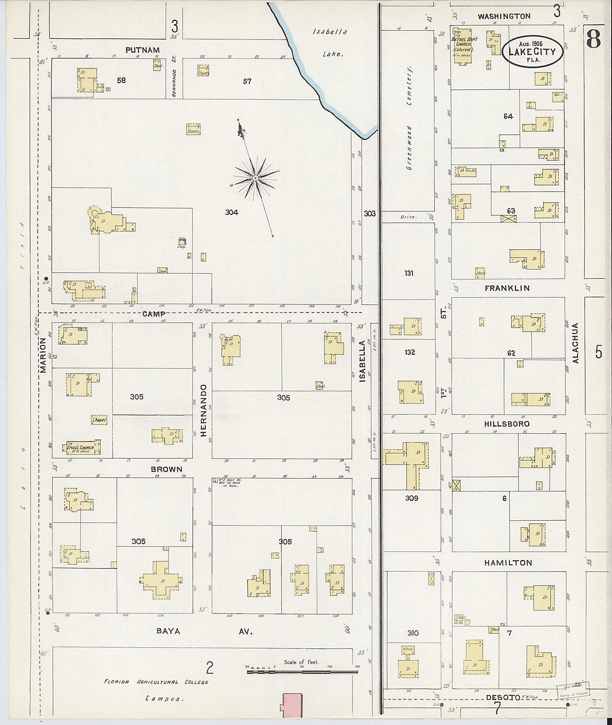 This old map of Lake City, Columbia County, Florida was created by Sanborn Map Company in 1906