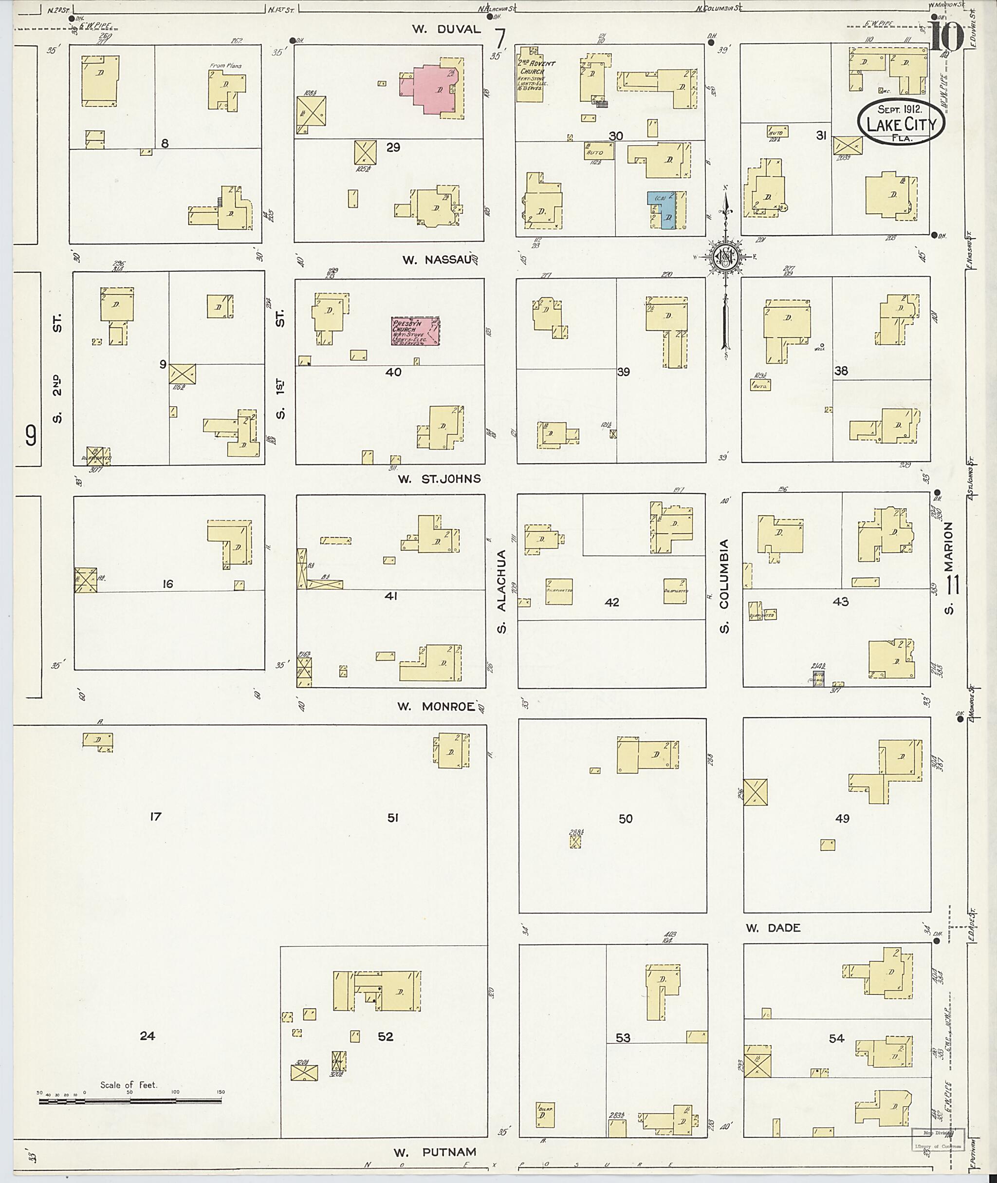 This old map of Lake City, Columbia County, Florida was created by Sanborn Map Company in 1912