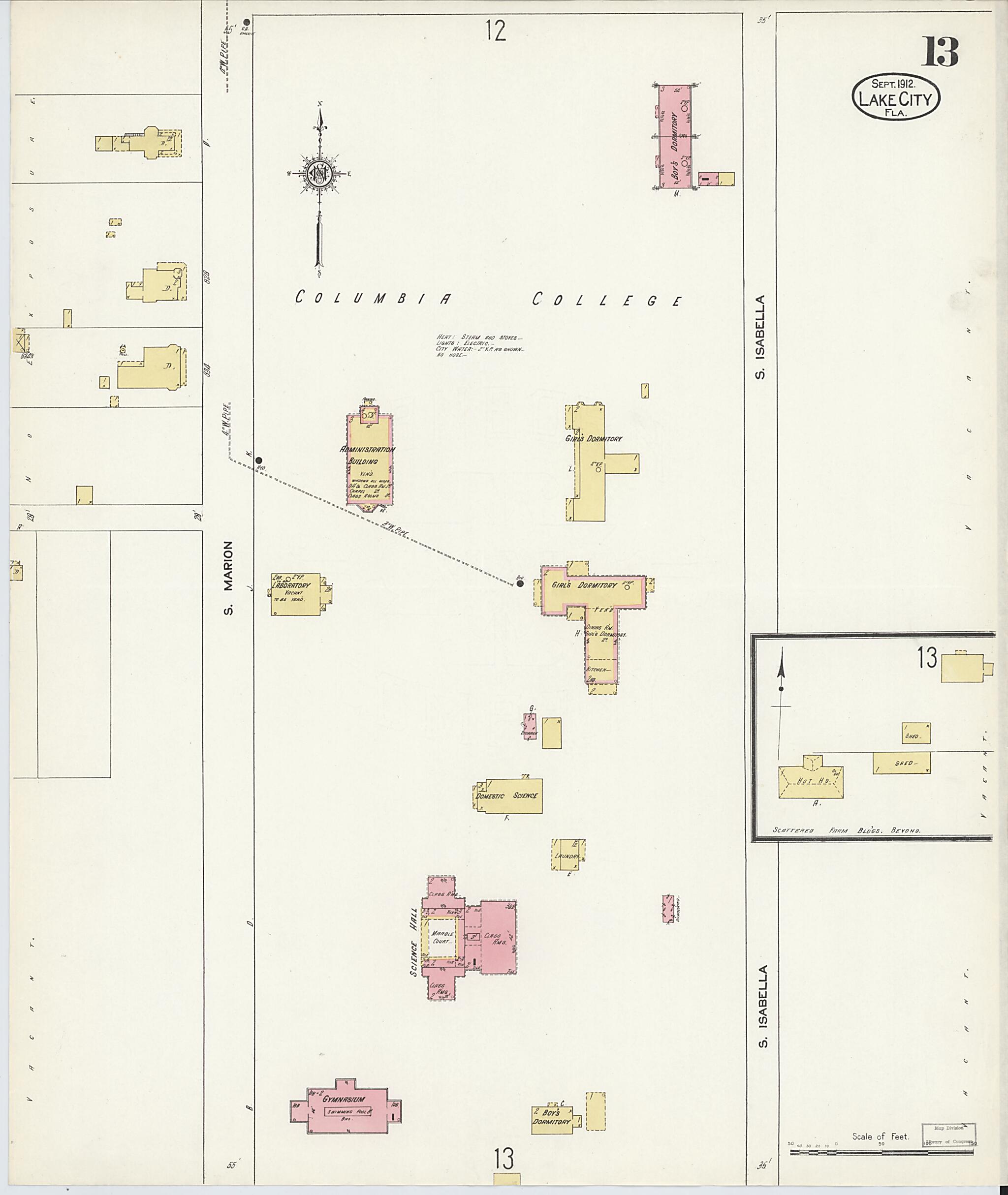 This old map of Lake City, Columbia County, Florida was created by Sanborn Map Company in 1912