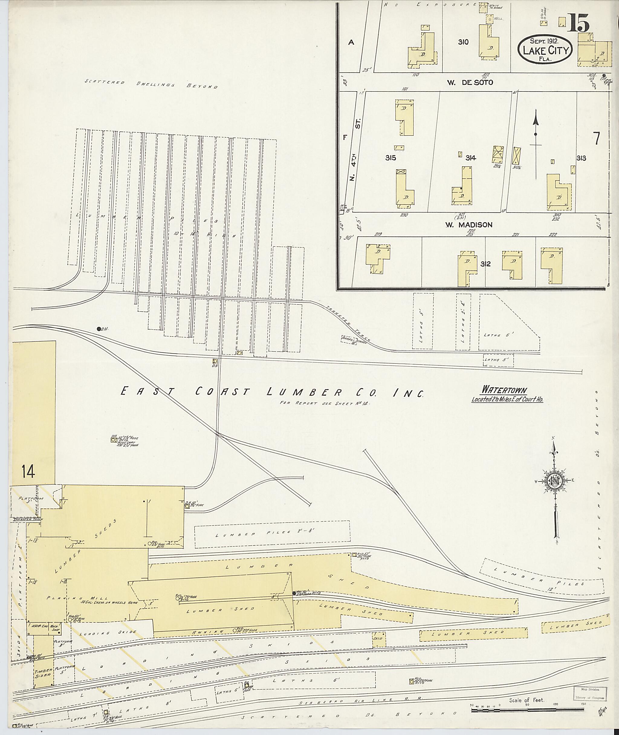 This old map of Lake City, Columbia County, Florida was created by Sanborn Map Company in 1912
