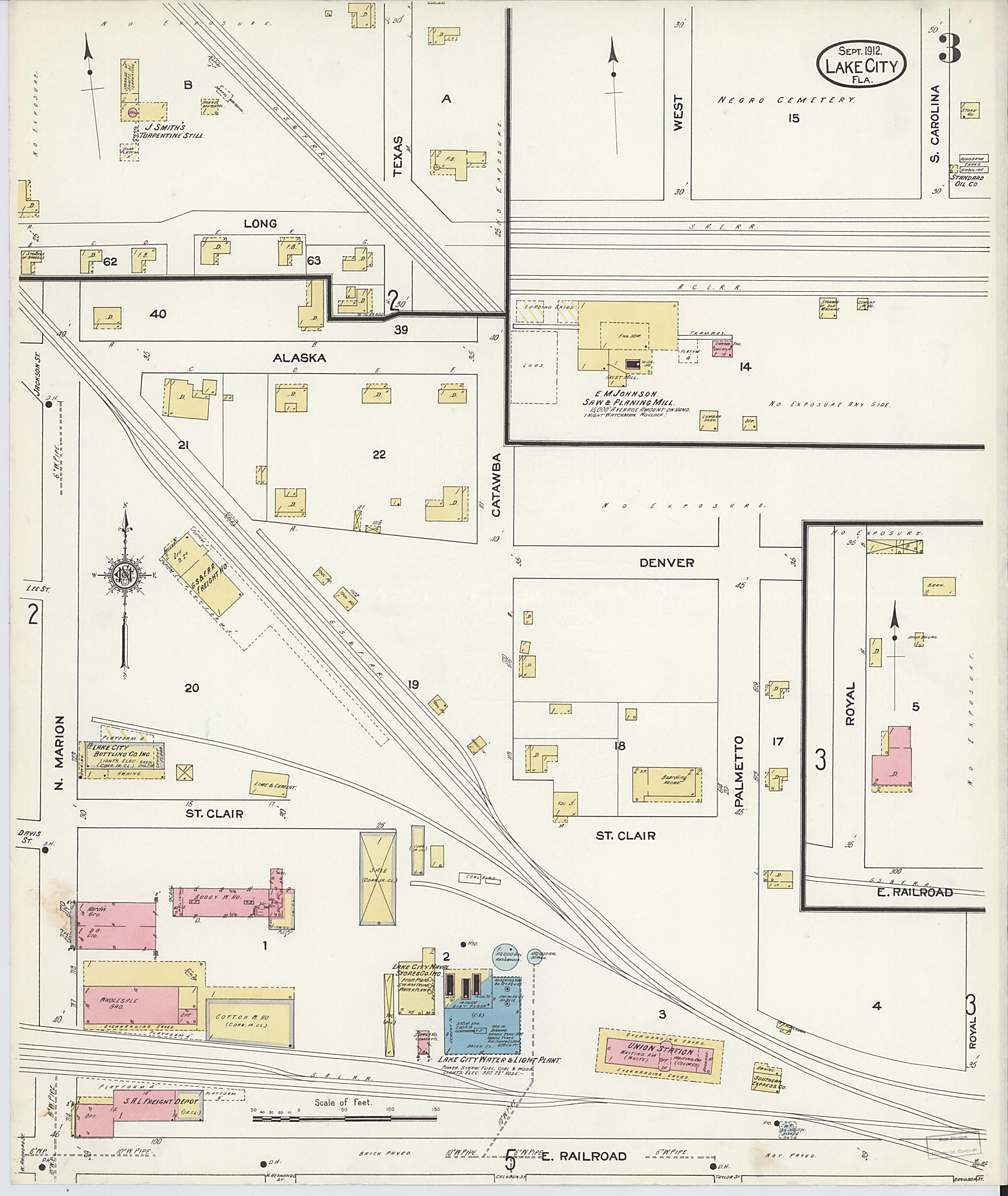 This old map of Lake City, Columbia County, Florida was created by Sanborn Map Company in 1912
