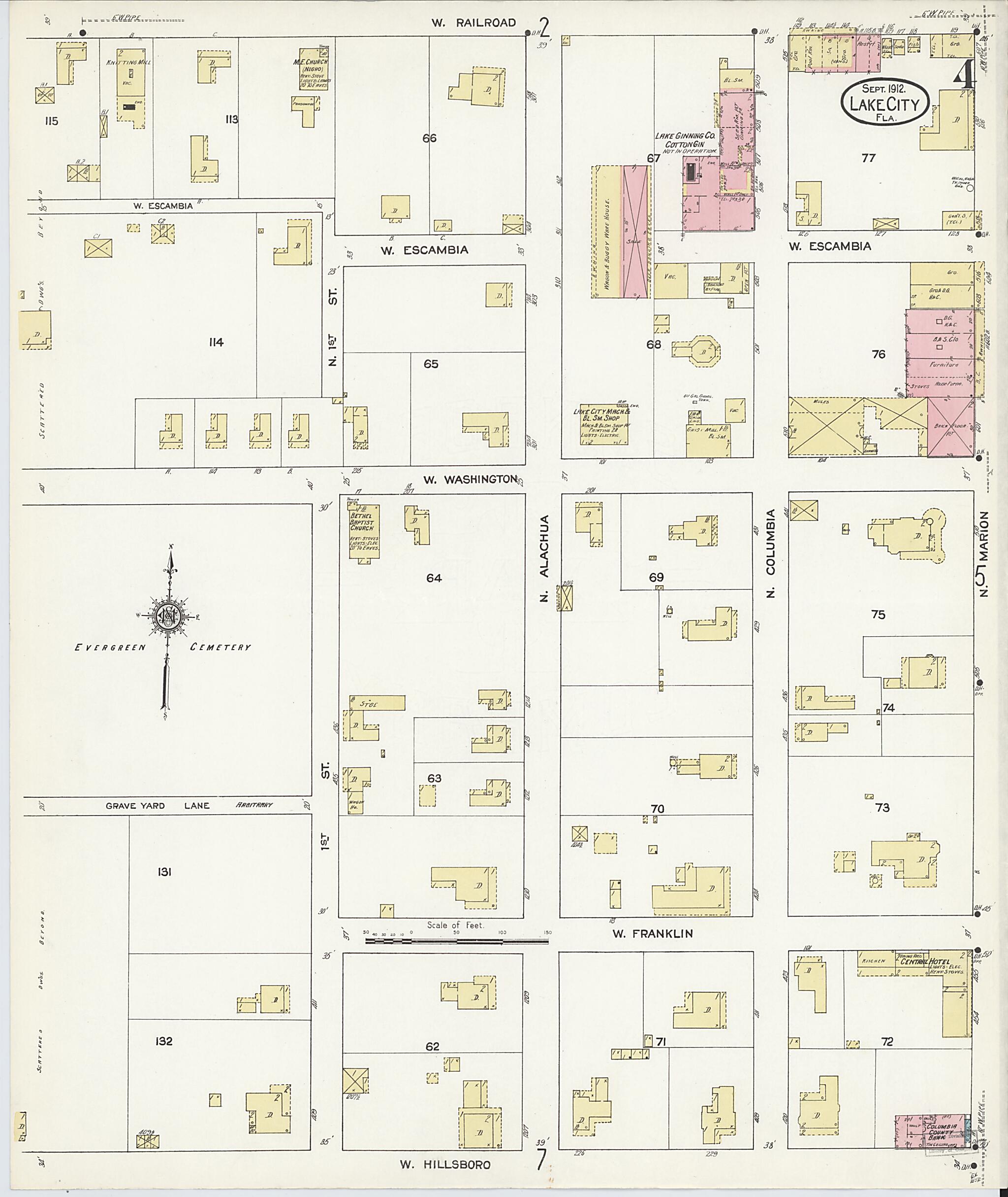 This old map of Lake City, Columbia County, Florida was created by Sanborn Map Company in 1912