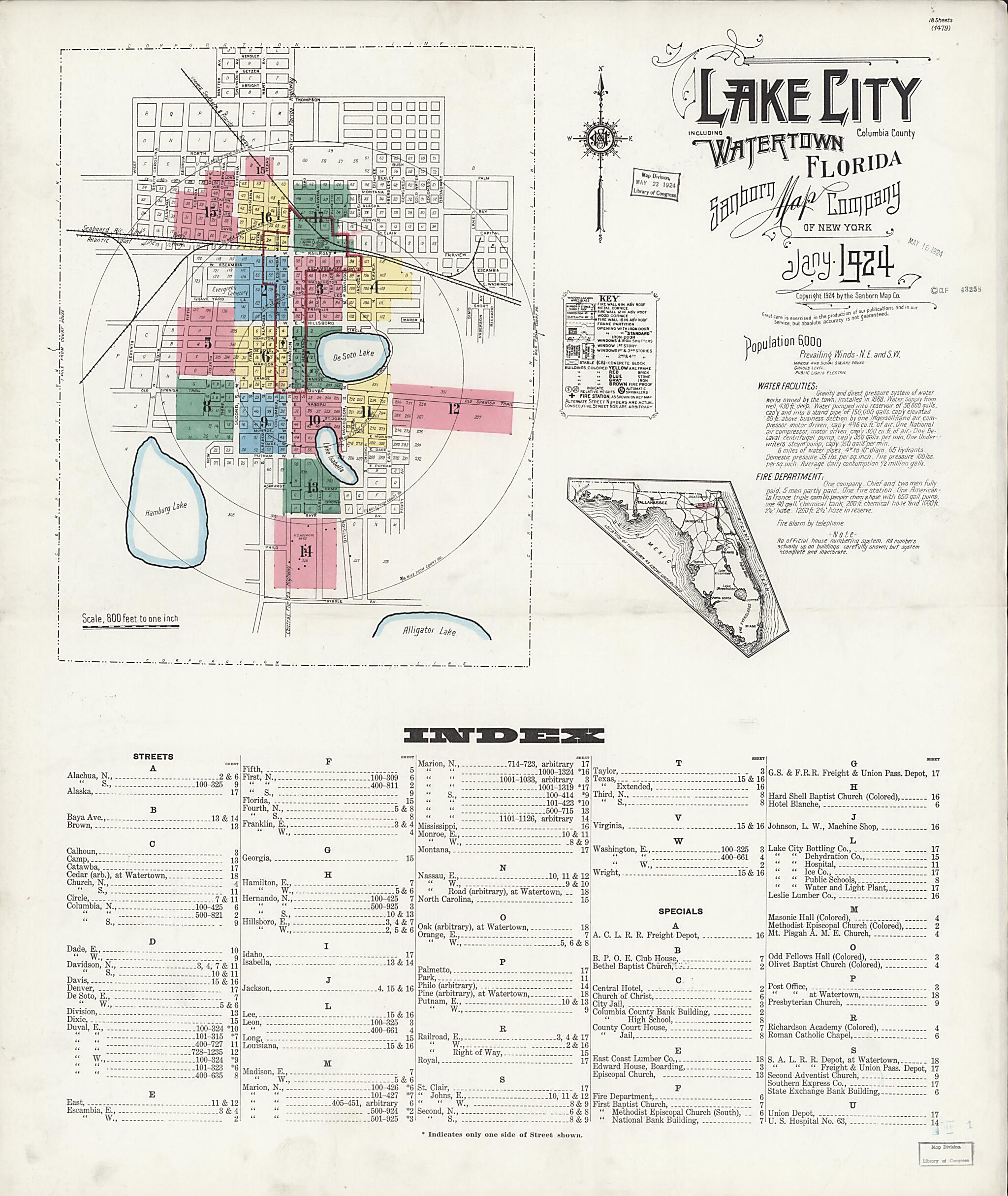 This old map of Watertown, Columbia County, Florida was created by Sanborn Map Company in 1924