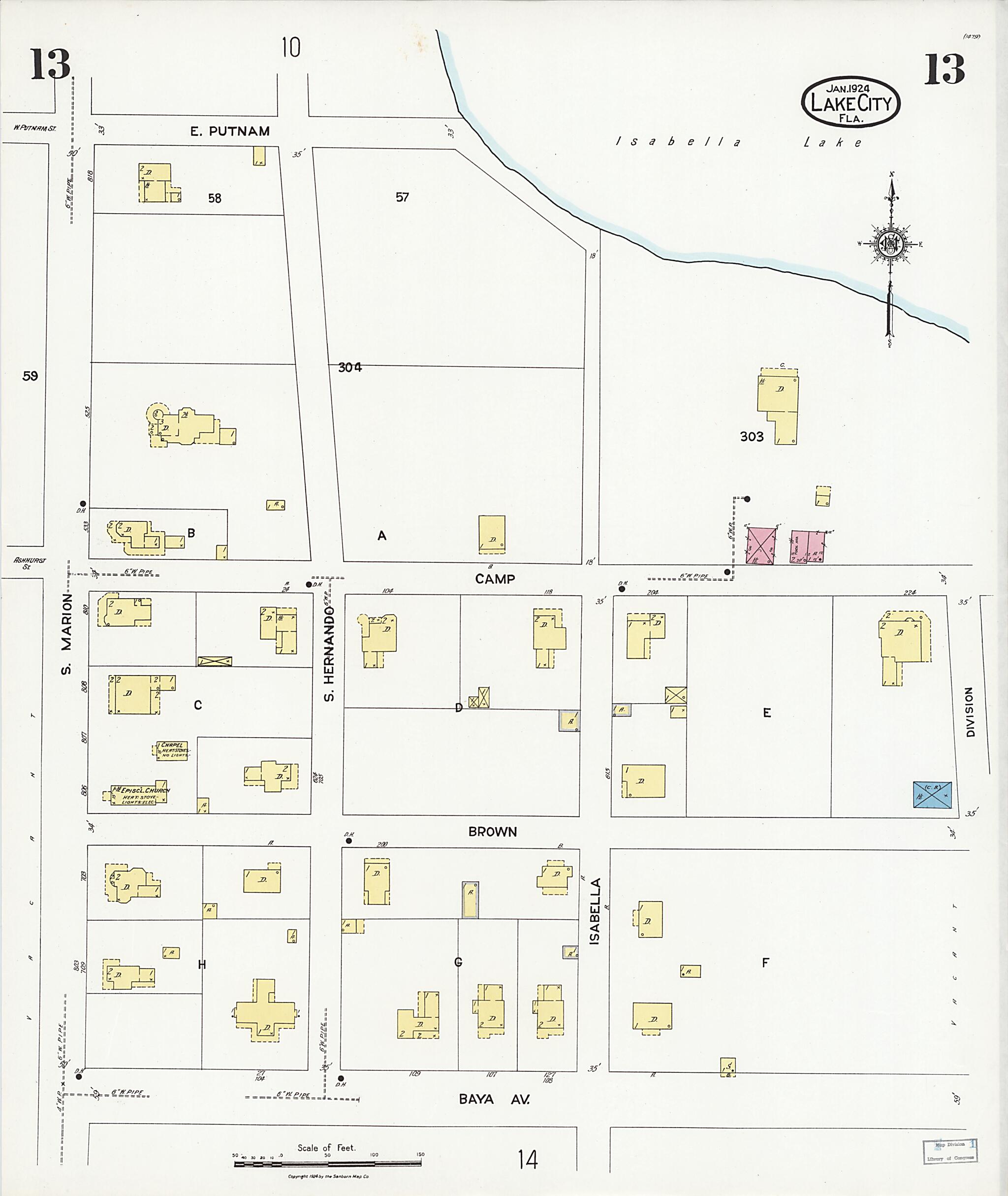Lake City, Columbia County, Florida 1924 (Sheet 13) by Relic Map Company
