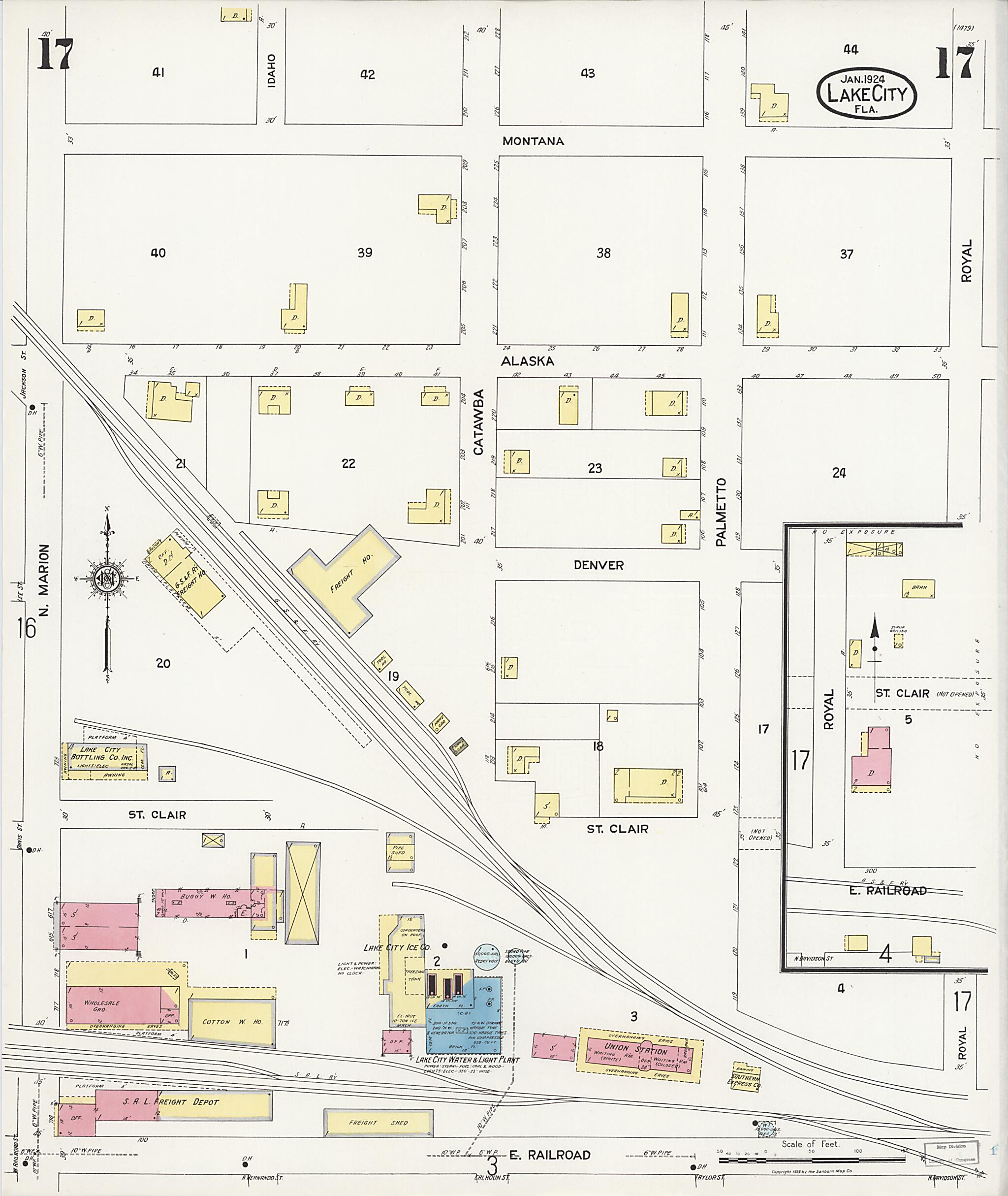 This old map of Watertown, Columbia County, Florida was created by Sanborn Map Company in 1924