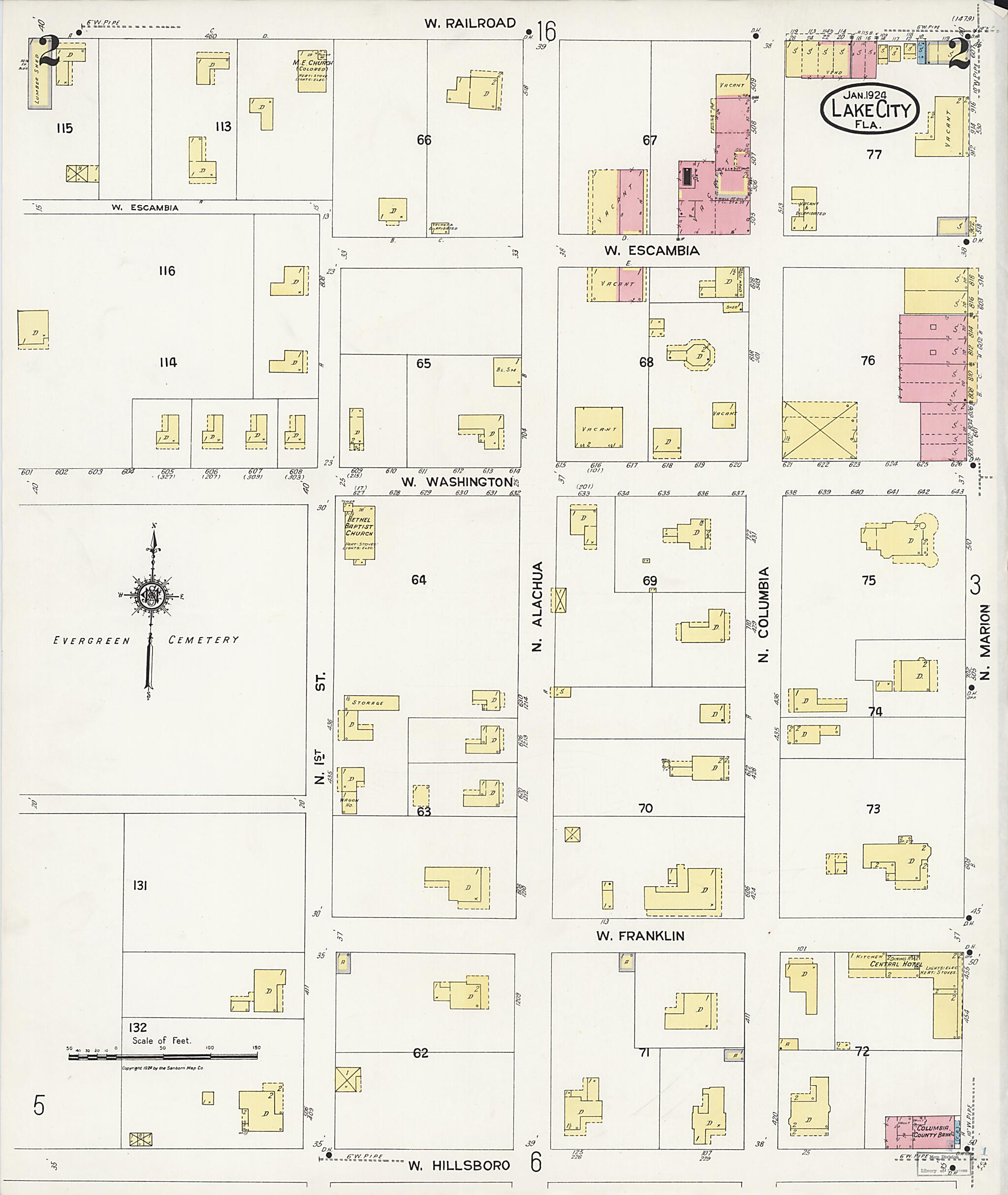 This old map of Watertown, Columbia County, Florida was created by Sanborn Map Company in 1924