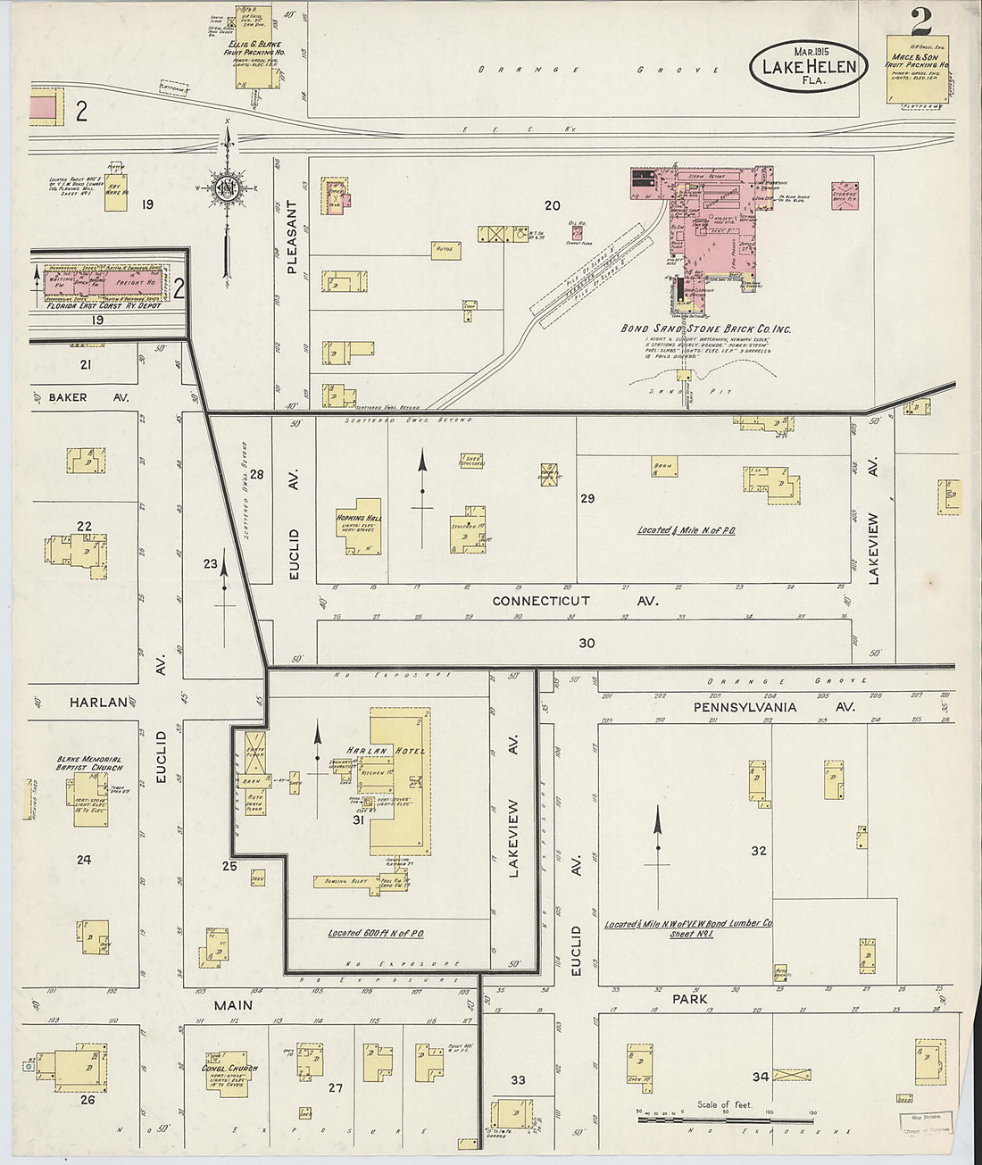 This old map of Lake Helen, Volusia County, Florida was created by Sanborn Map Company in 1915
