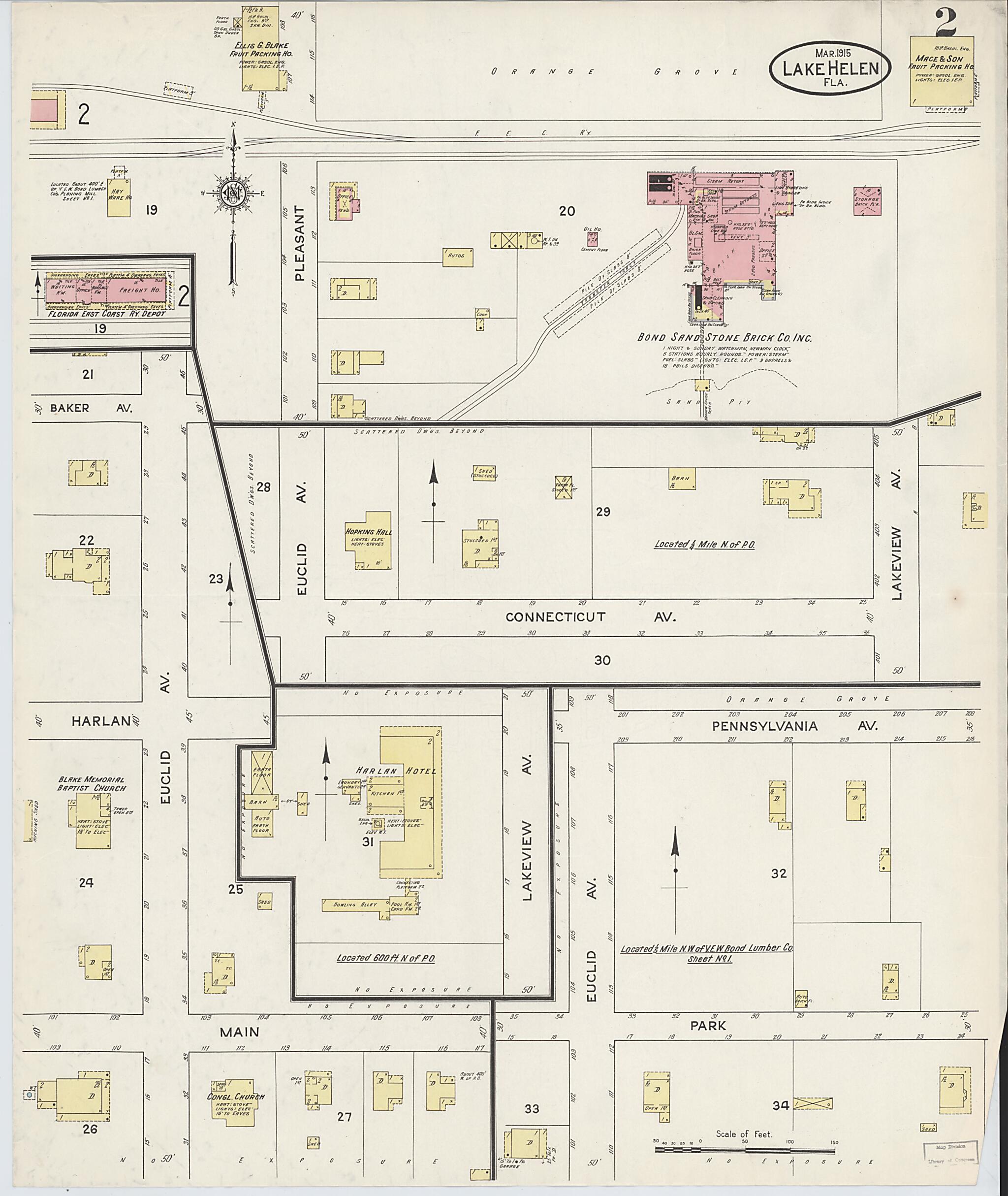 This old map of Lake Helen, Volusia County, Florida was created by Sanborn Map Company in 1915
