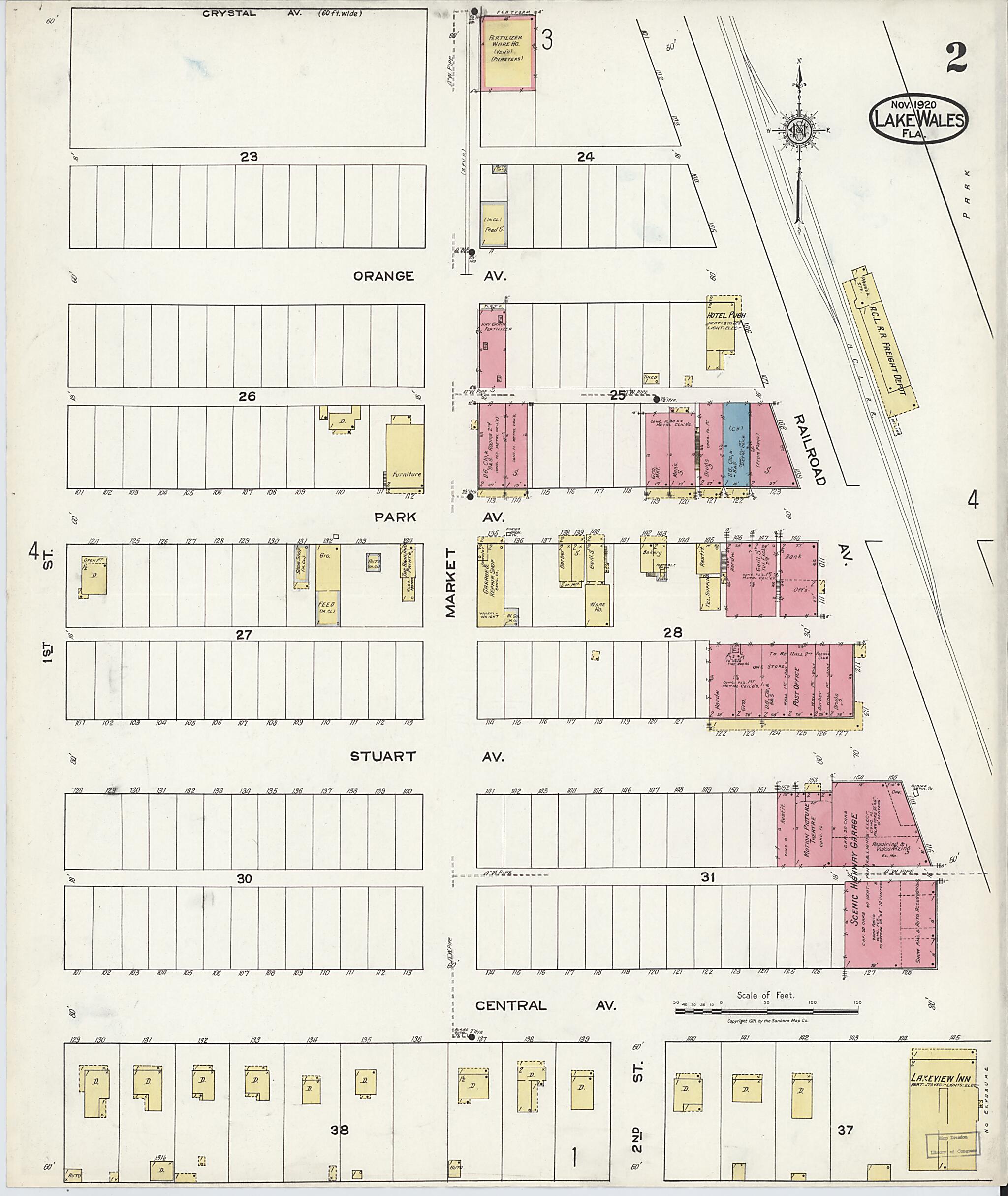 This old map of Lake Wales, Polk County, Florida was created by Sanborn Map Company in 1920