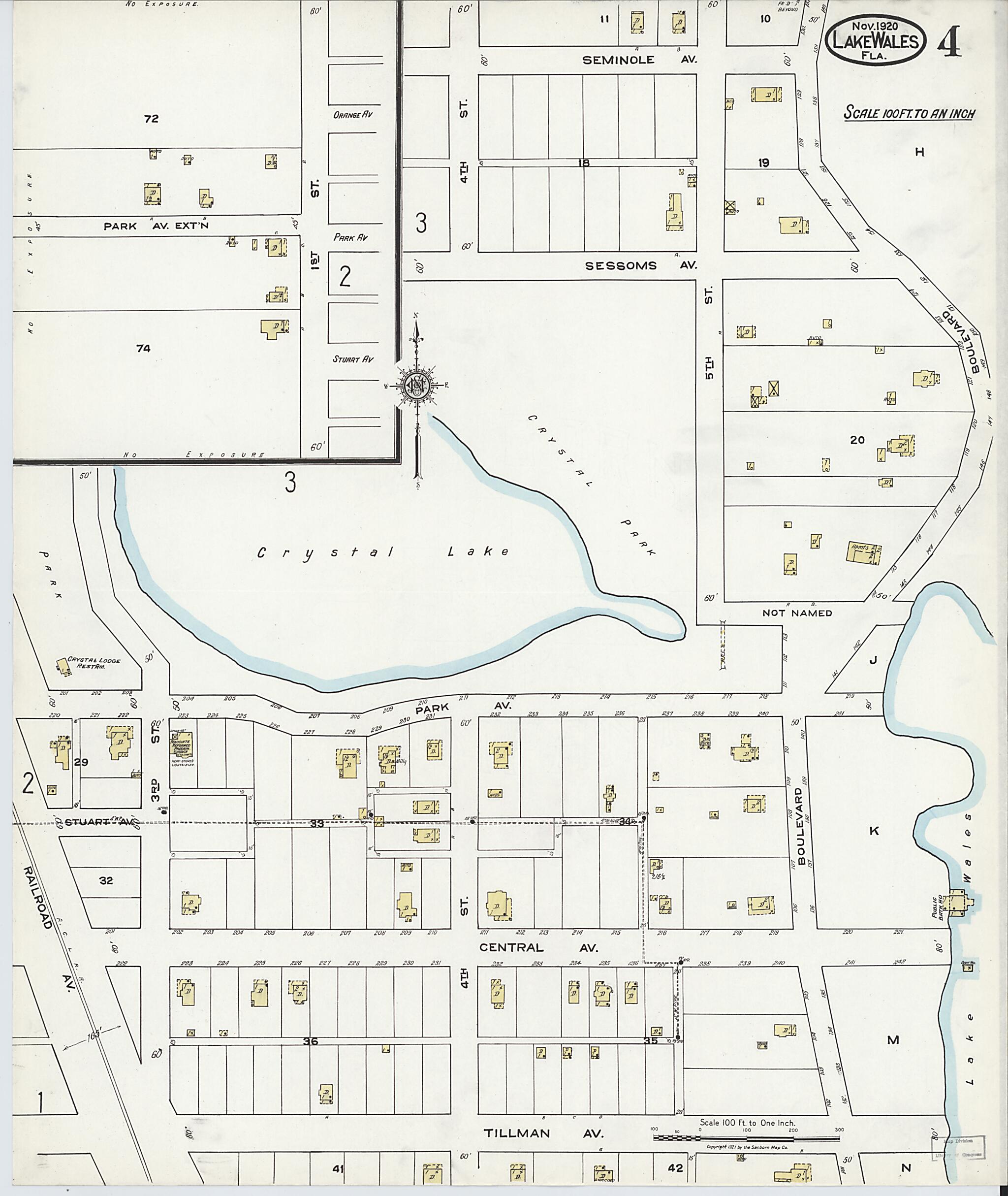 This old map of Lake Wales, Polk County, Florida was created by Sanborn Map Company in 1920