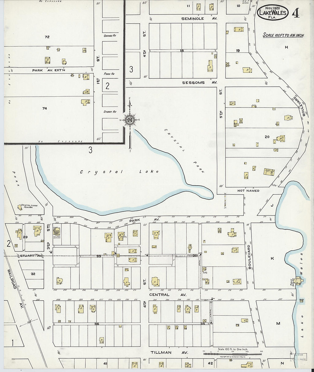 This old map of Lake Wales, Polk County, Florida was created by Sanborn Map Company in 1920