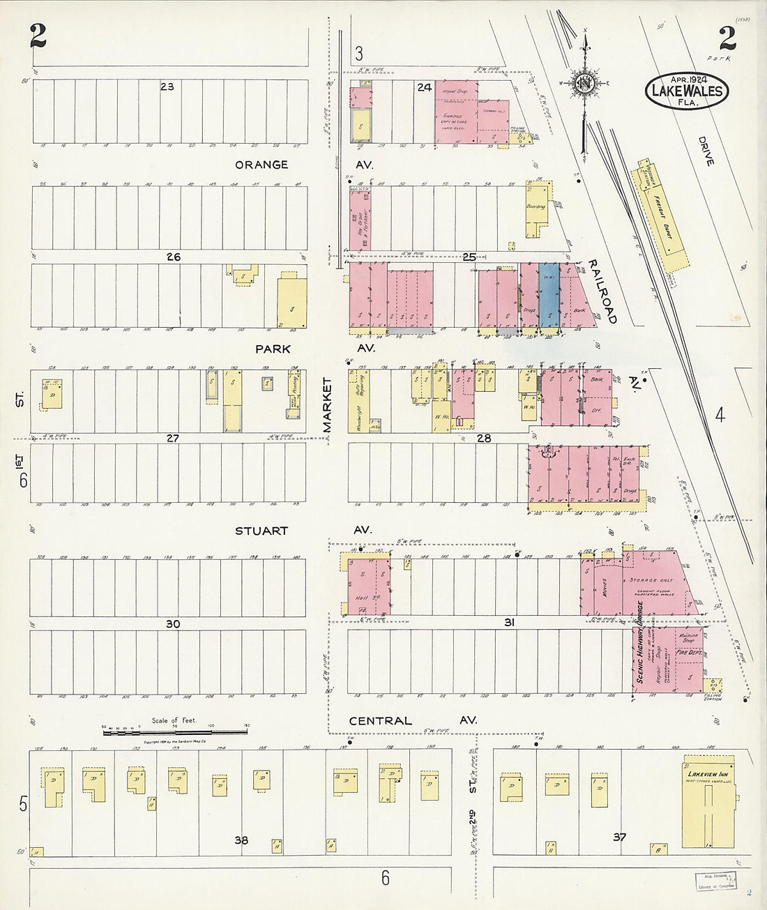 This old map of Lake Wales, Polk County, Florida was created by Sanborn Map Company in 1924
