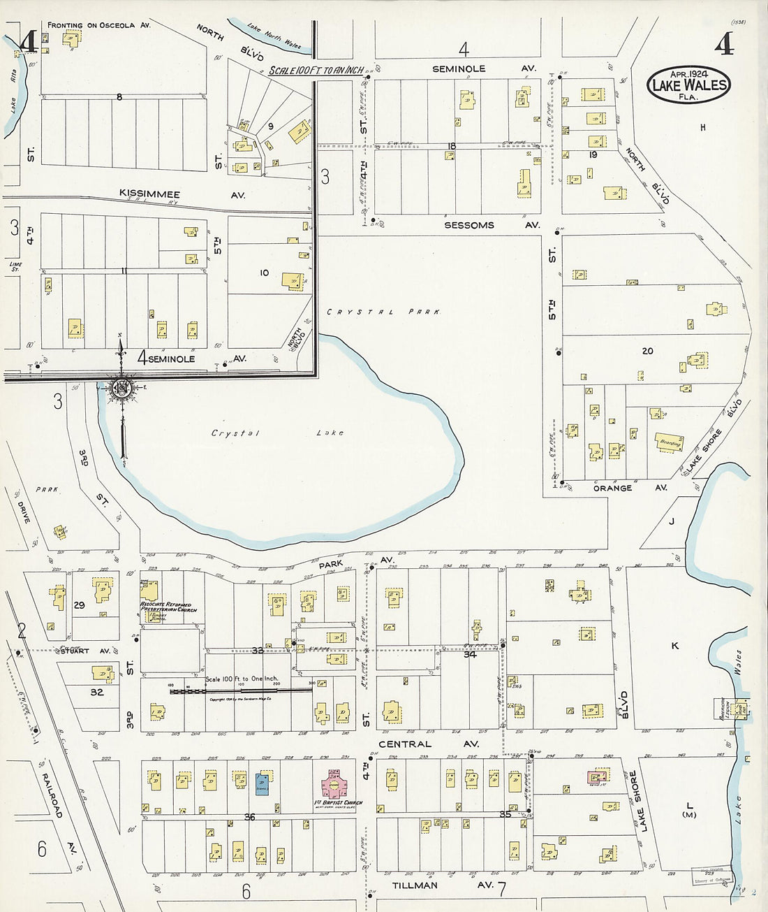 This old map of Lake Wales, Polk County, Florida was created by Sanborn Map Company in 1924