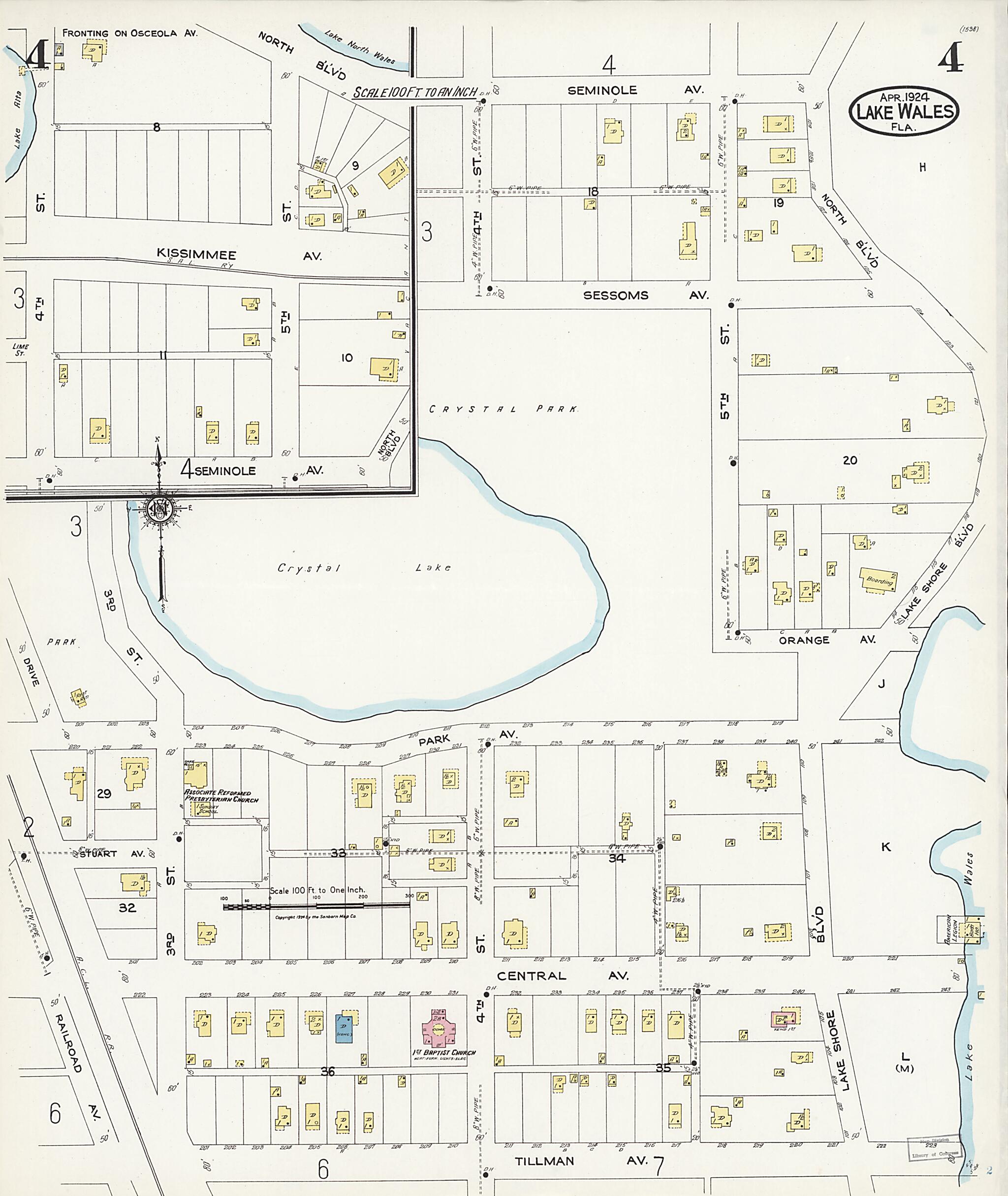 This old map of Lake Wales, Polk County, Florida was created by Sanborn Map Company in 1924