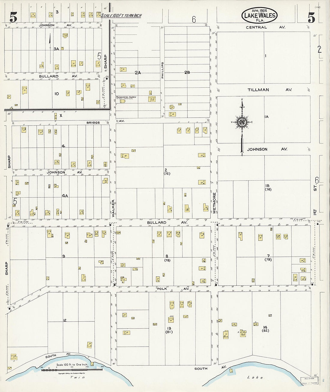 This old map of Lake Wales, Polk County, Florida was created by Sanborn Map Company in 1924