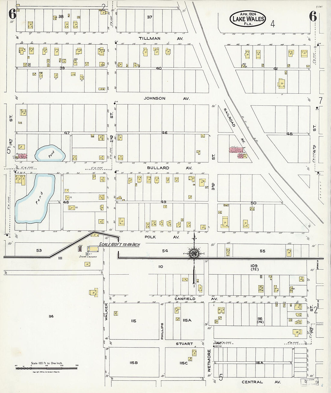 This old map of Lake Wales, Polk County, Florida was created by Sanborn Map Company in 1924