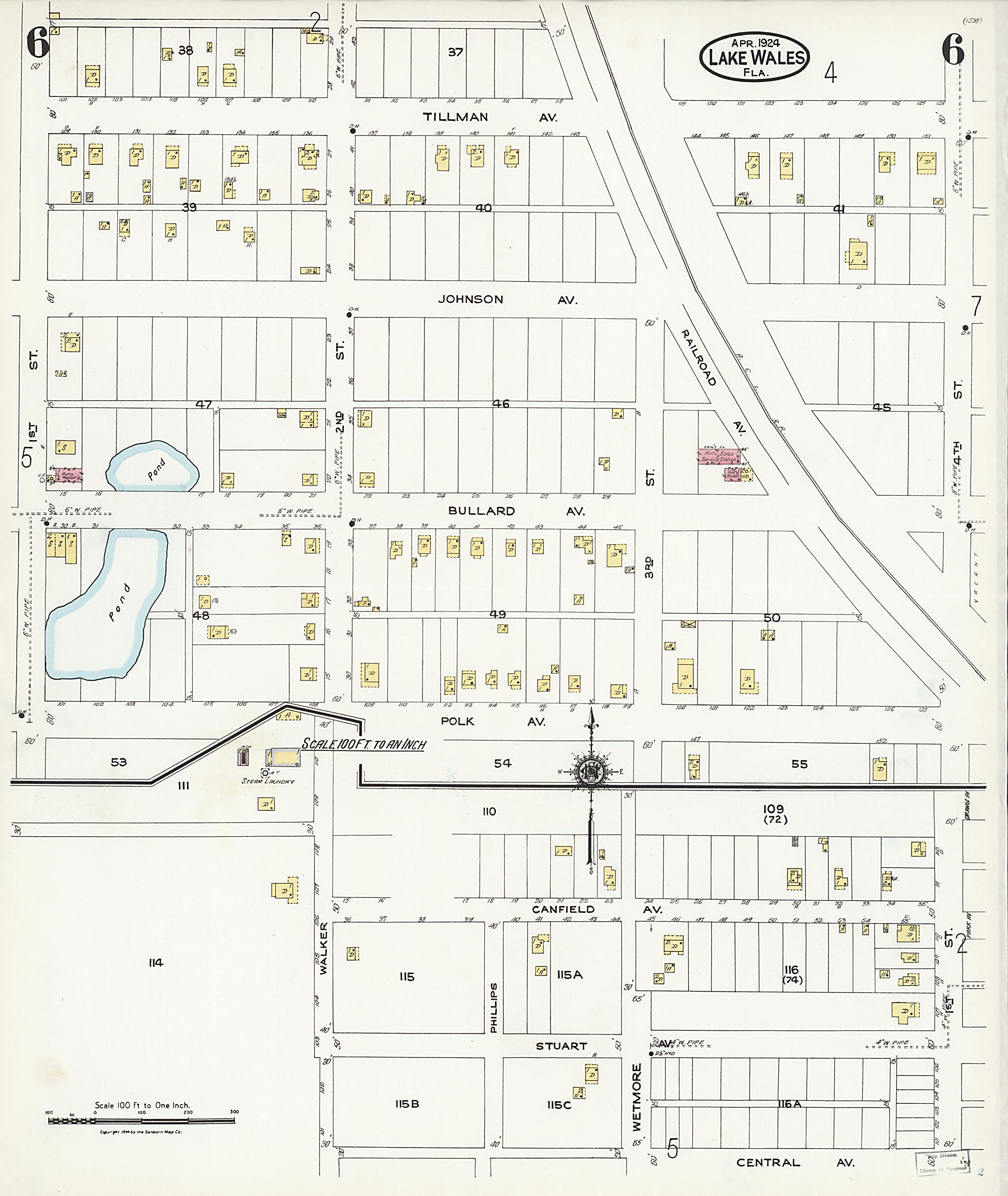 This old map of Lake Wales, Polk County, Florida was created by Sanborn Map Company in 1924