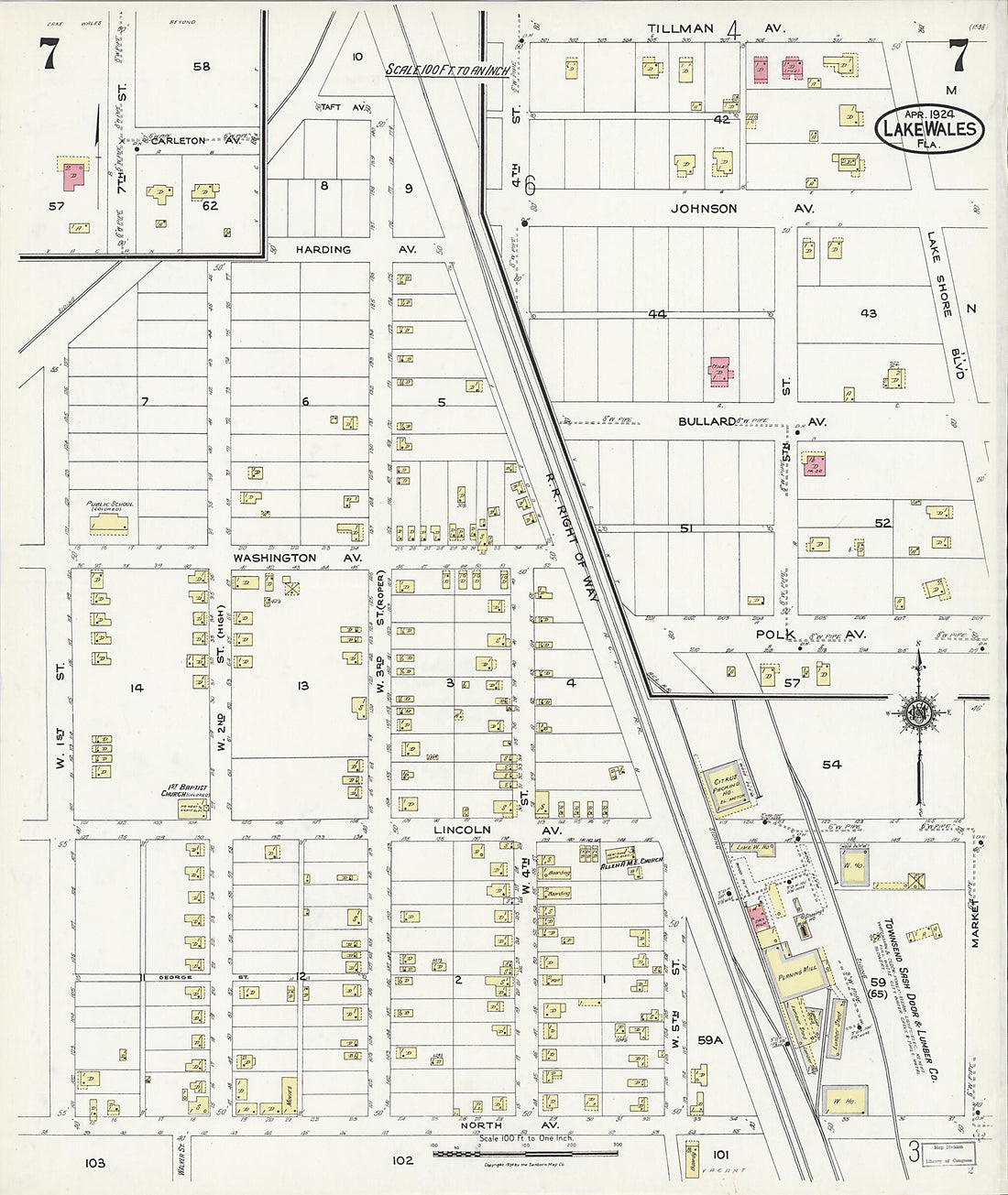 This old map of Lake Wales, Polk County, Florida was created by Sanborn Map Company in 1924