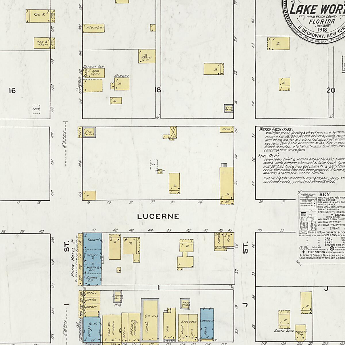 This old map of Lake Worth, Palm Beach County, Florida was created by Sanborn Map Company in 1918
