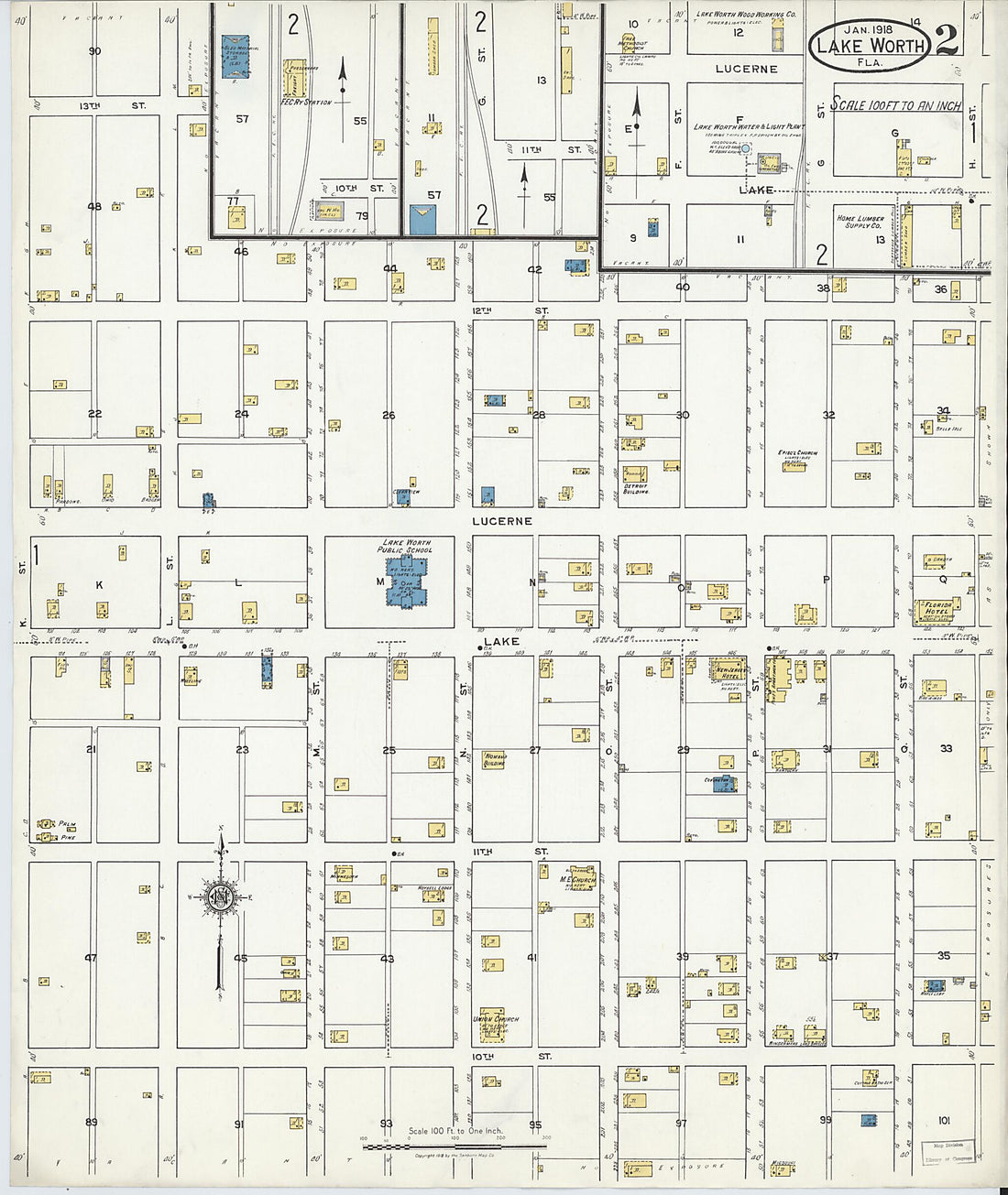 This old map of Lake Worth, Palm Beach County, Florida was created by Sanborn Map Company in 1918