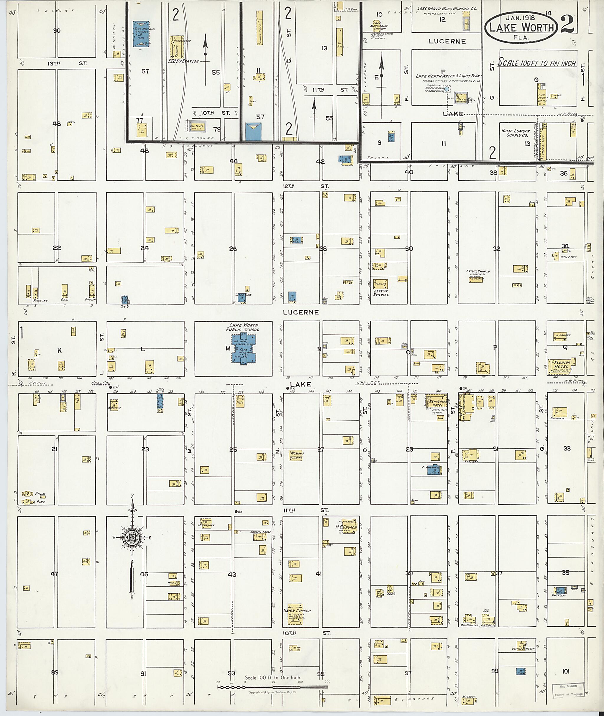 This old map of Lake Worth, Palm Beach County, Florida was created by Sanborn Map Company in 1918