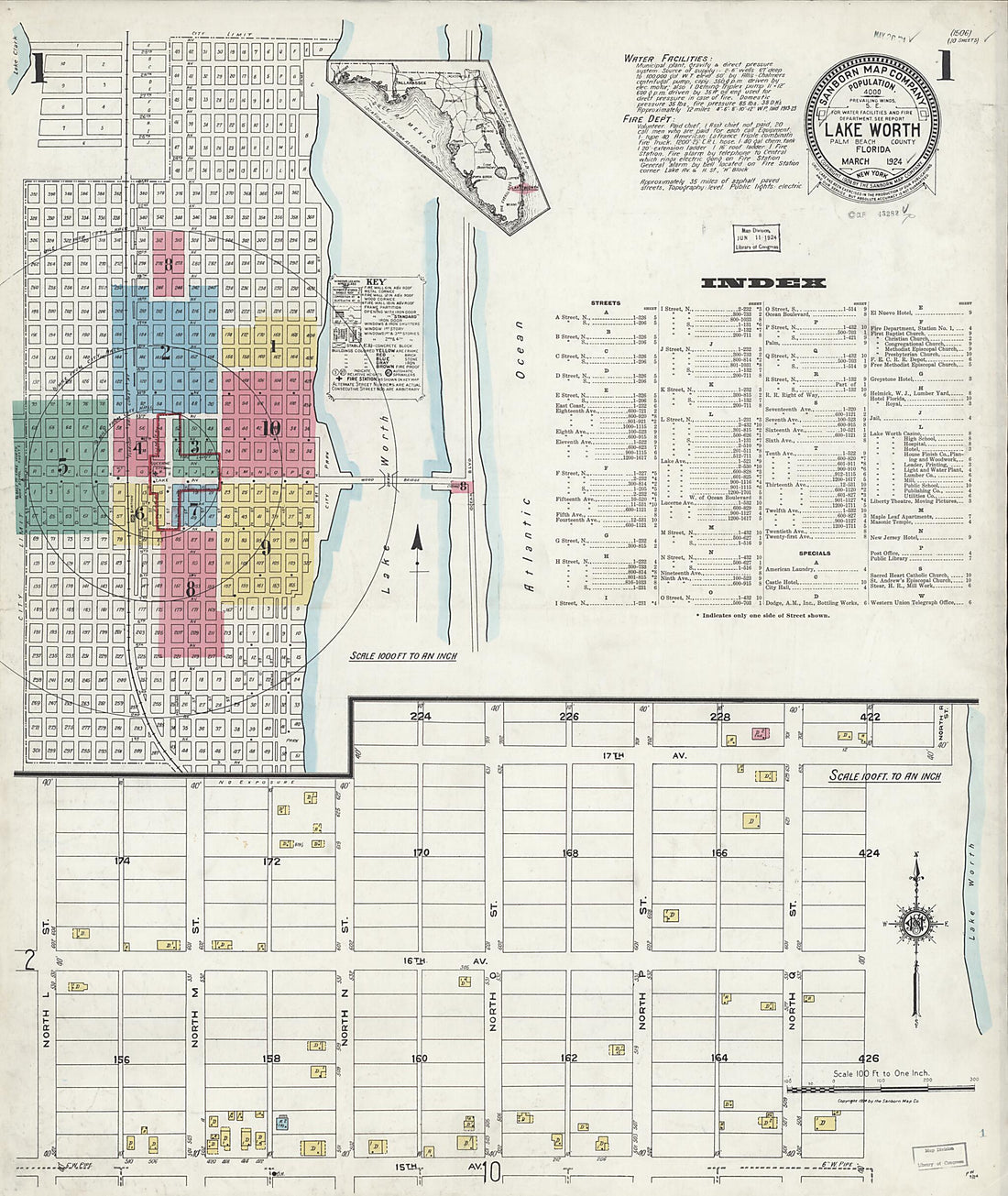 This old map of Lake Worth, Palm Beach County, Florida was created by Sanborn Map Company in 1924