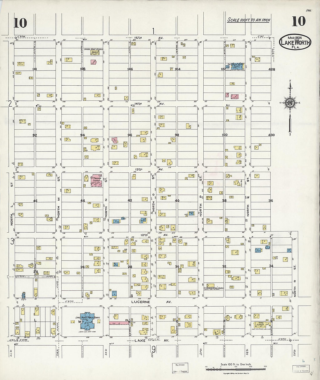 This old map of Lake Worth, Palm Beach County, Florida was created by Sanborn Map Company in 1924