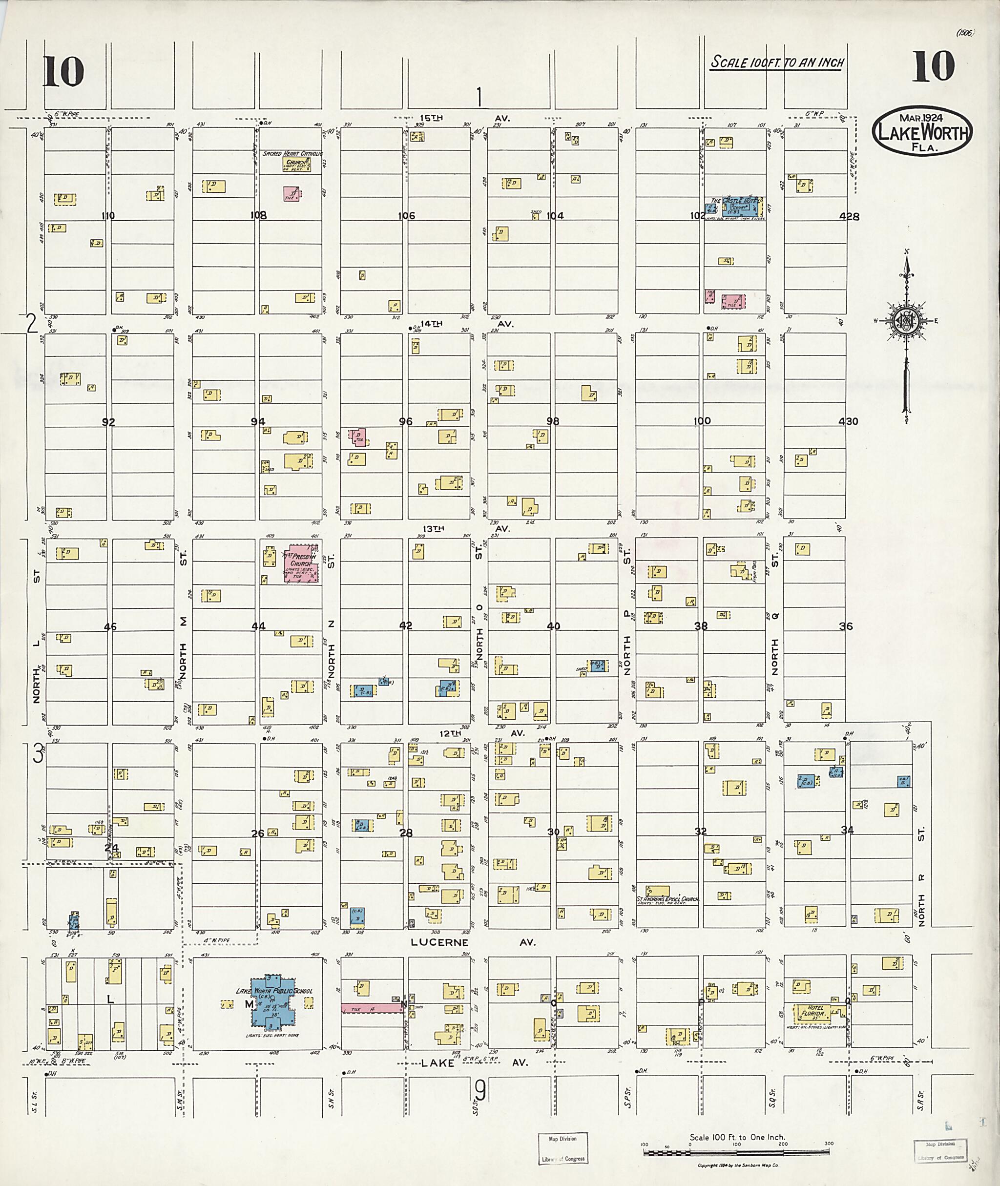 This old map of Lake Worth, Palm Beach County, Florida was created by Sanborn Map Company in 1924