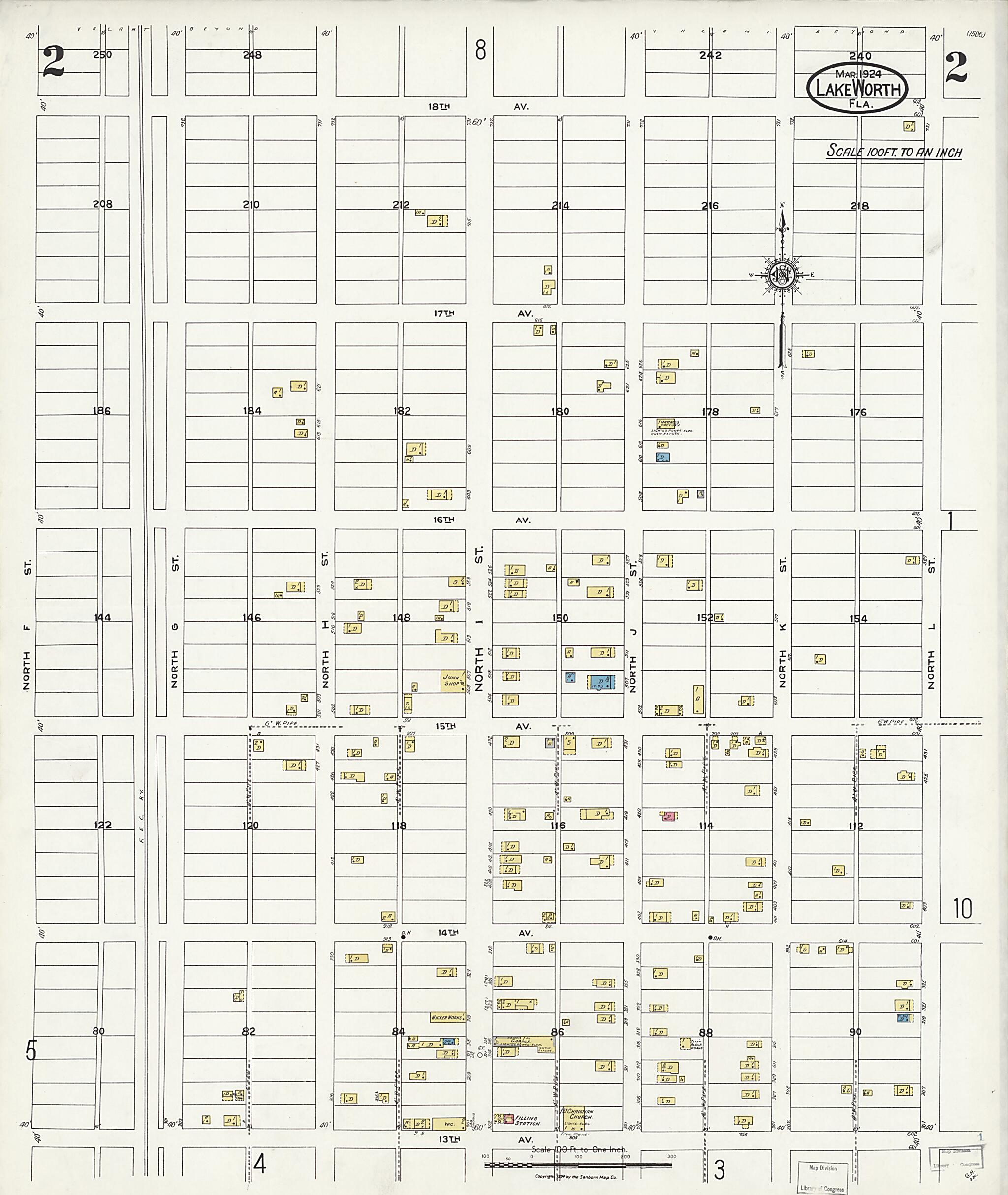 This old map of Lake Worth, Palm Beach County, Florida was created by Sanborn Map Company in 1924
