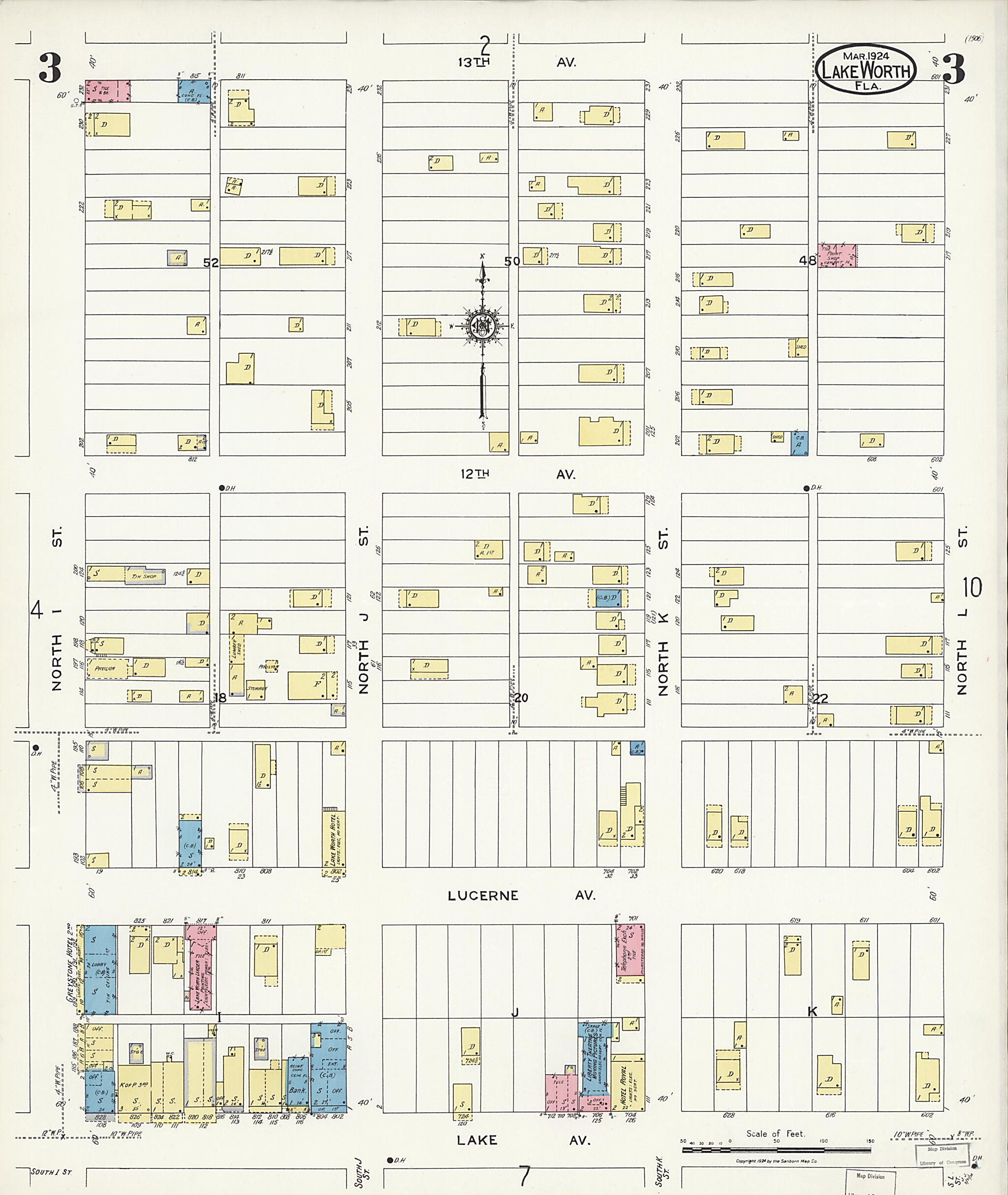 This old map of Lake Worth, Palm Beach County, Florida was created by Sanborn Map Company in 1924