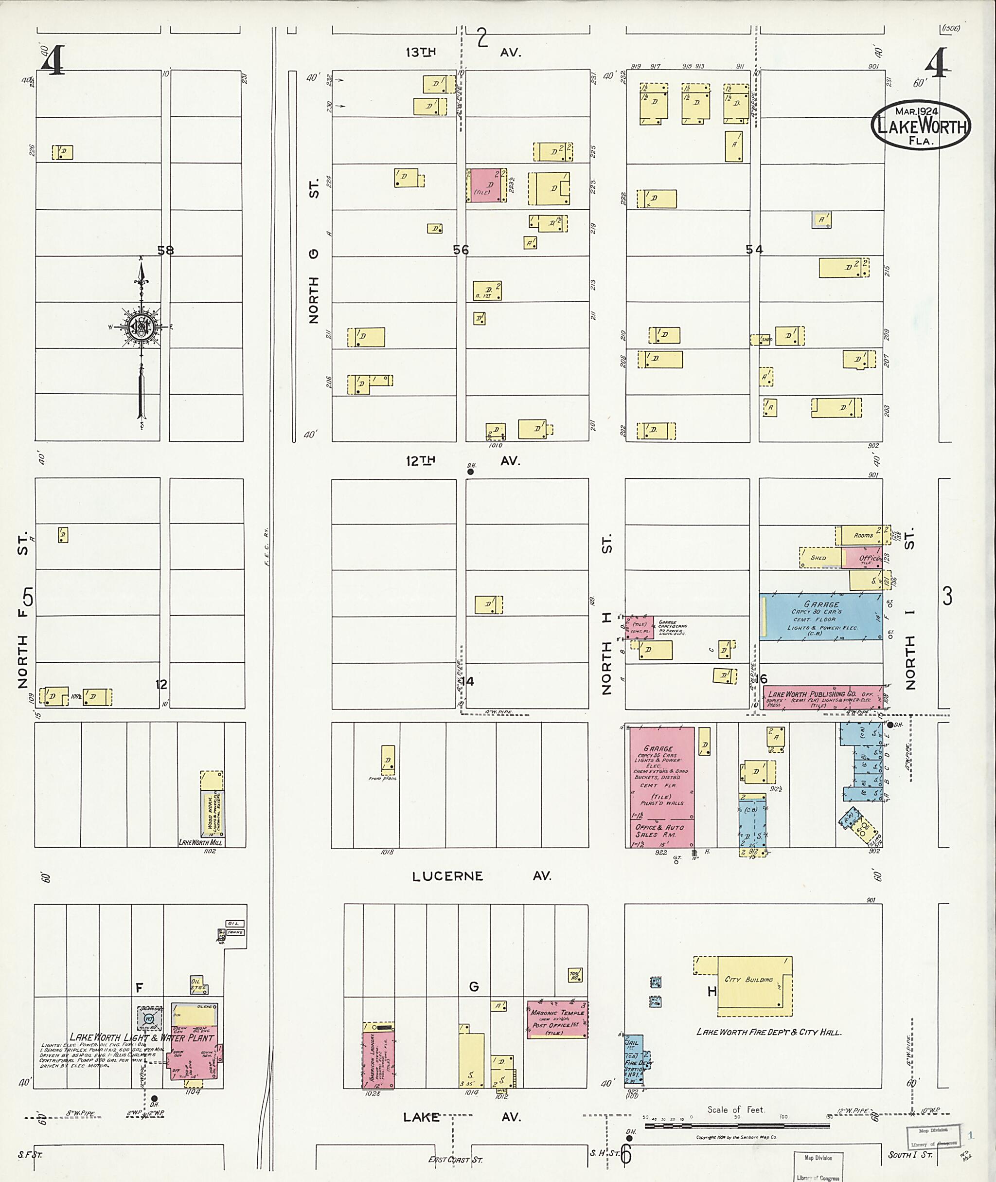 This old map of Lake Worth, Palm Beach County, Florida was created by Sanborn Map Company in 1924