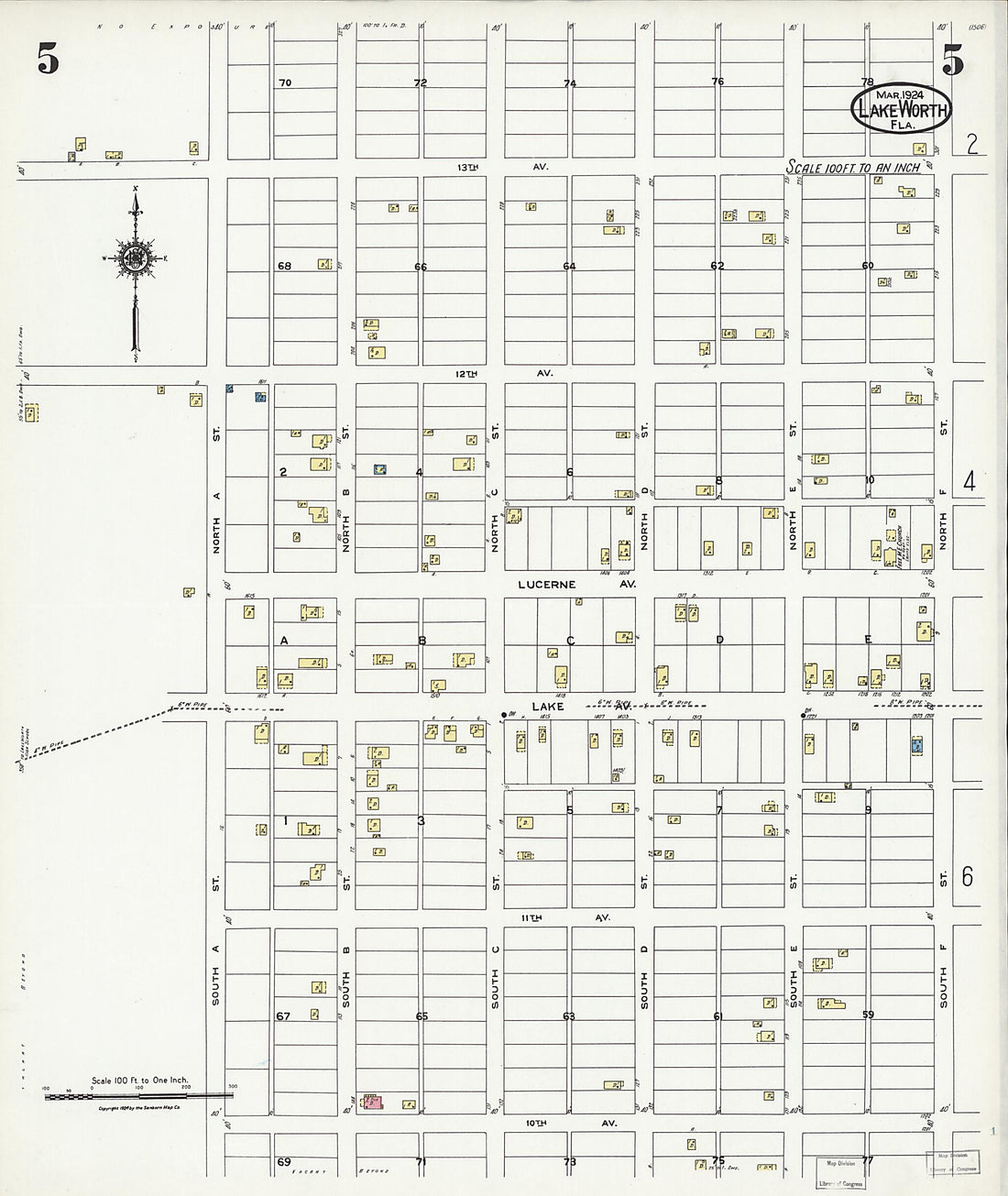 This old map of Lake Worth, Palm Beach County, Florida was created by Sanborn Map Company in 1924