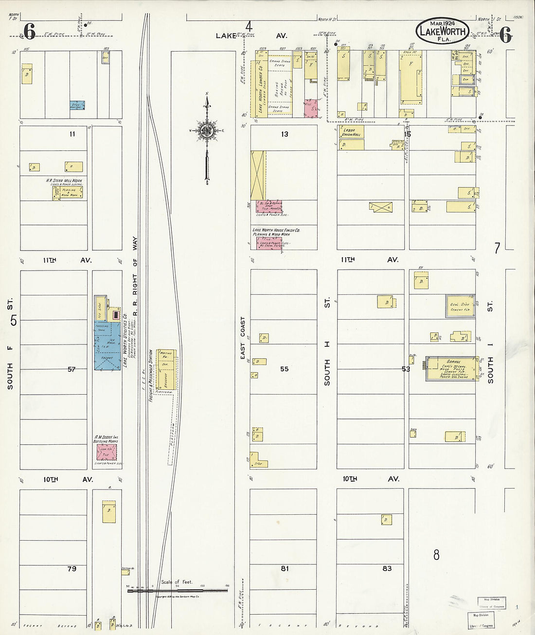 This old map of Lake Worth, Palm Beach County, Florida was created by Sanborn Map Company in 1924