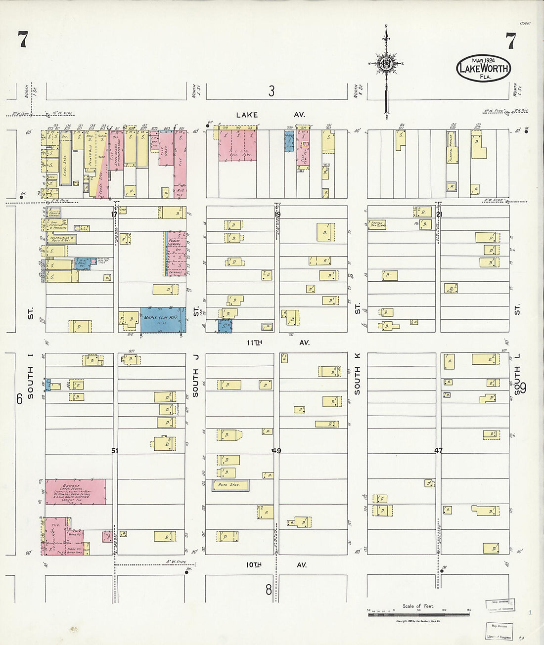 This old map of Lake Worth, Palm Beach County, Florida was created by Sanborn Map Company in 1924