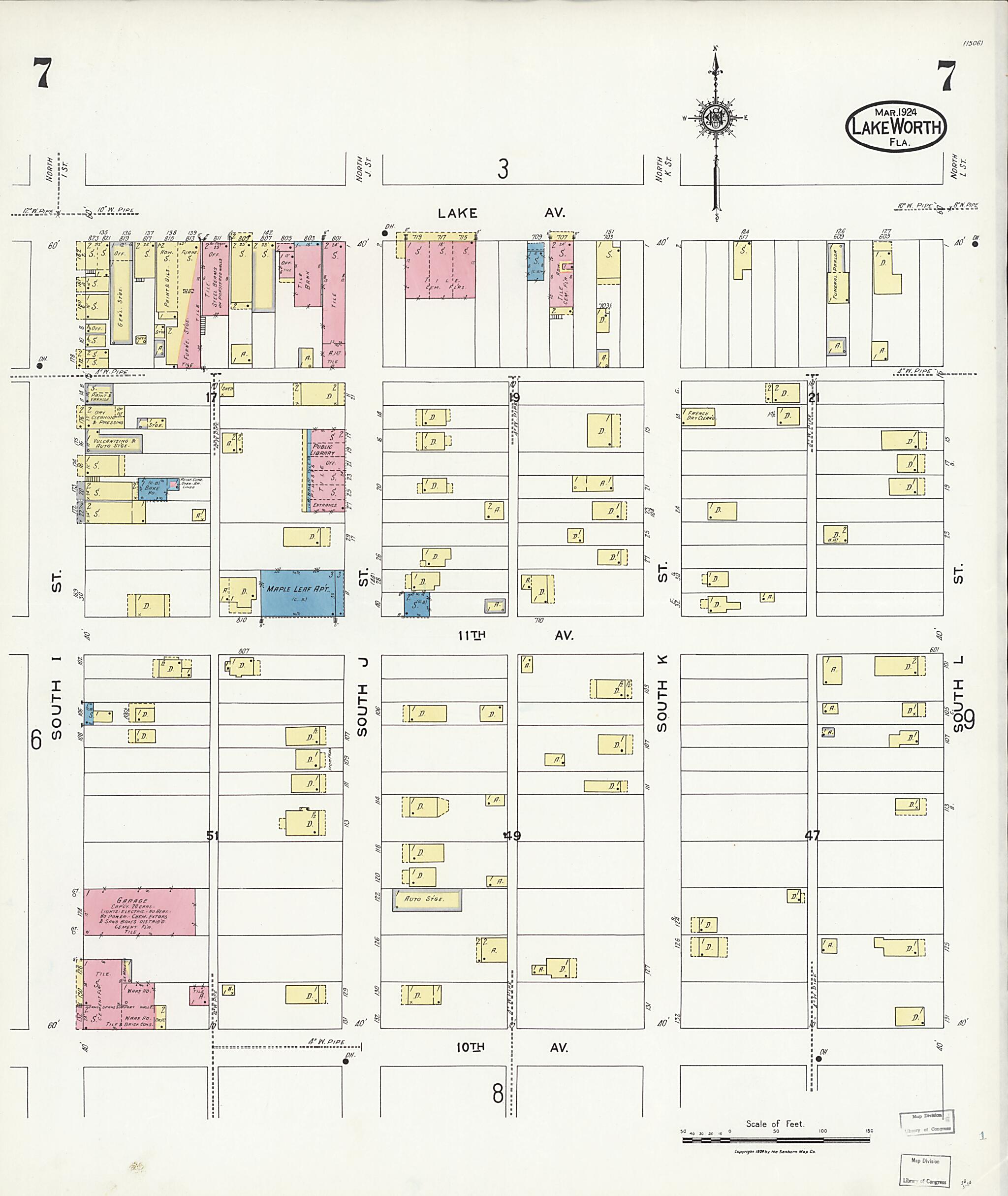 This old map of Lake Worth, Palm Beach County, Florida was created by Sanborn Map Company in 1924