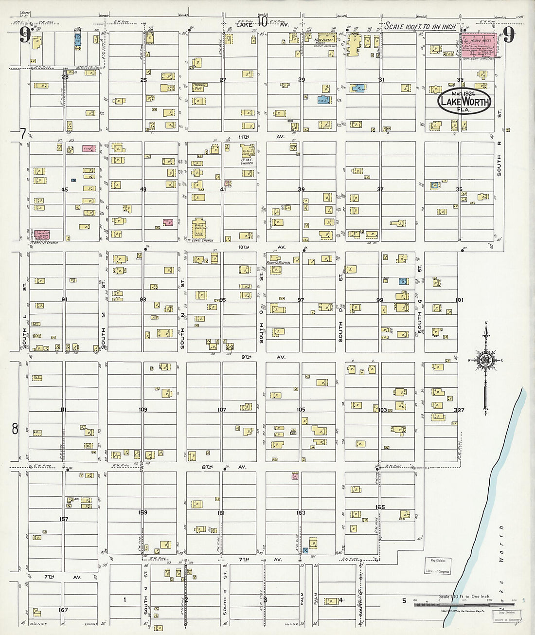 This old map of Lake Worth, Palm Beach County, Florida was created by Sanborn Map Company in 1924
