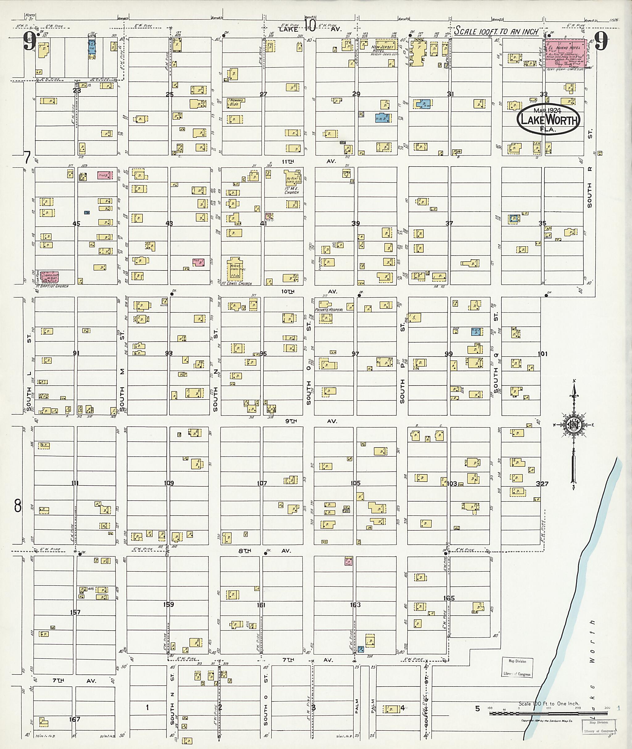 This old map of Lake Worth, Palm Beach County, Florida was created by Sanborn Map Company in 1924