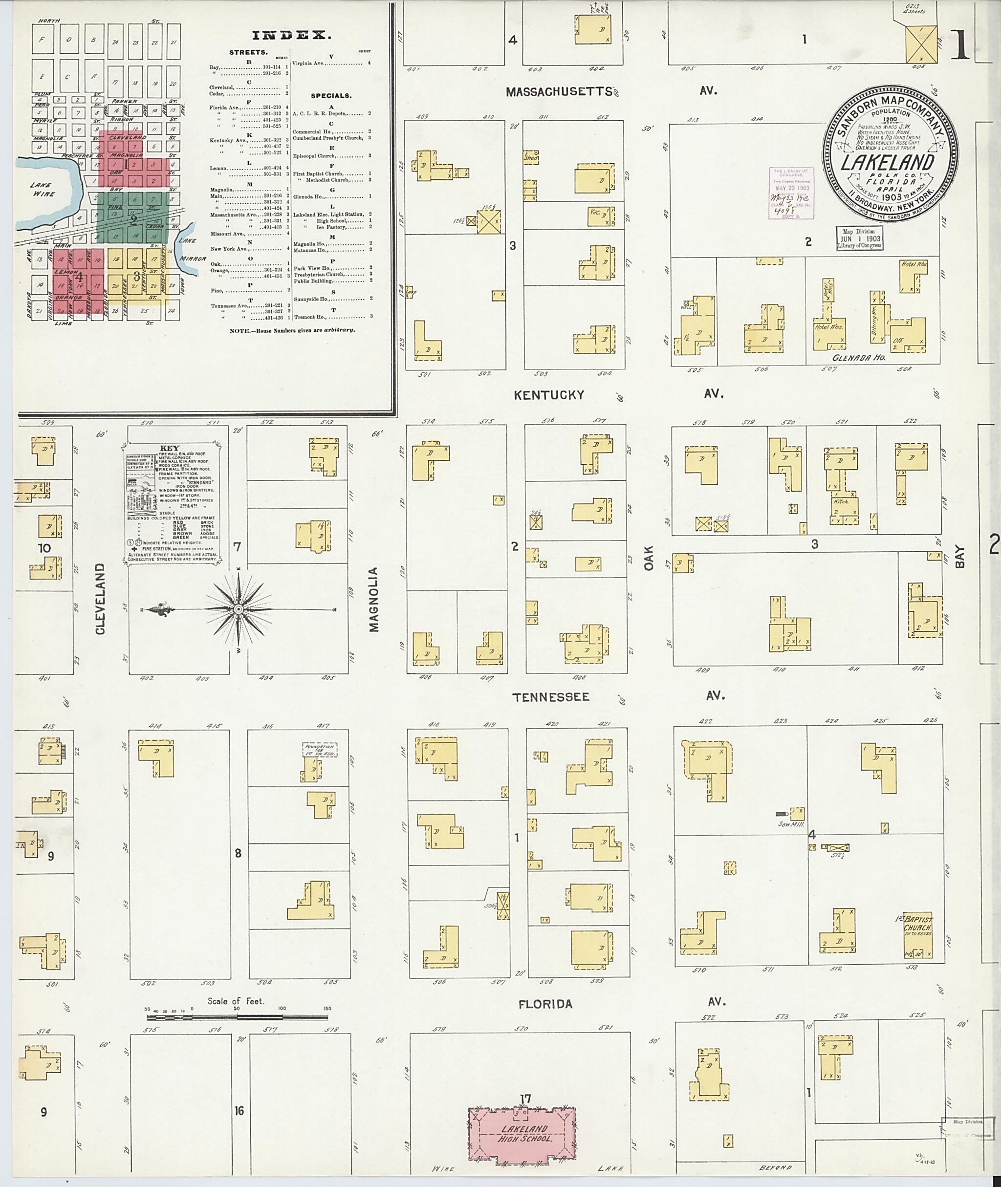 This old map of Lakeland, Polk County, Florida was created by Sanborn Map Company in 1903
