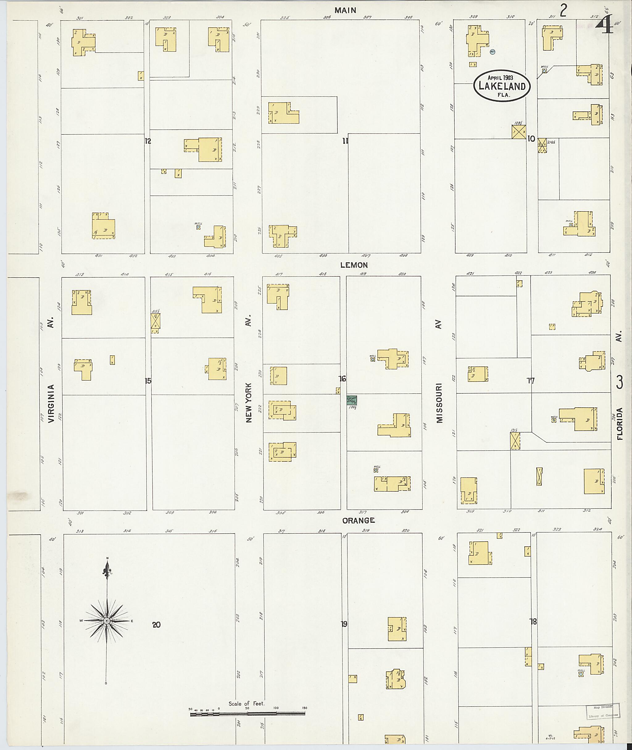 This old map of Lakeland, Polk County, Florida was created by Sanborn Map Company in 1903