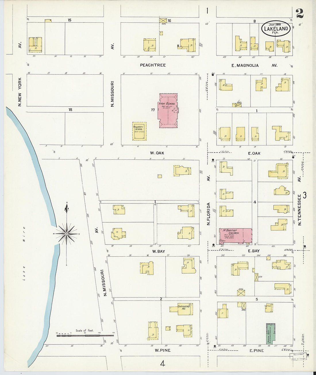 This old map of Lakeland, Polk County, Florida was created by Sanborn Map Company in 1908
