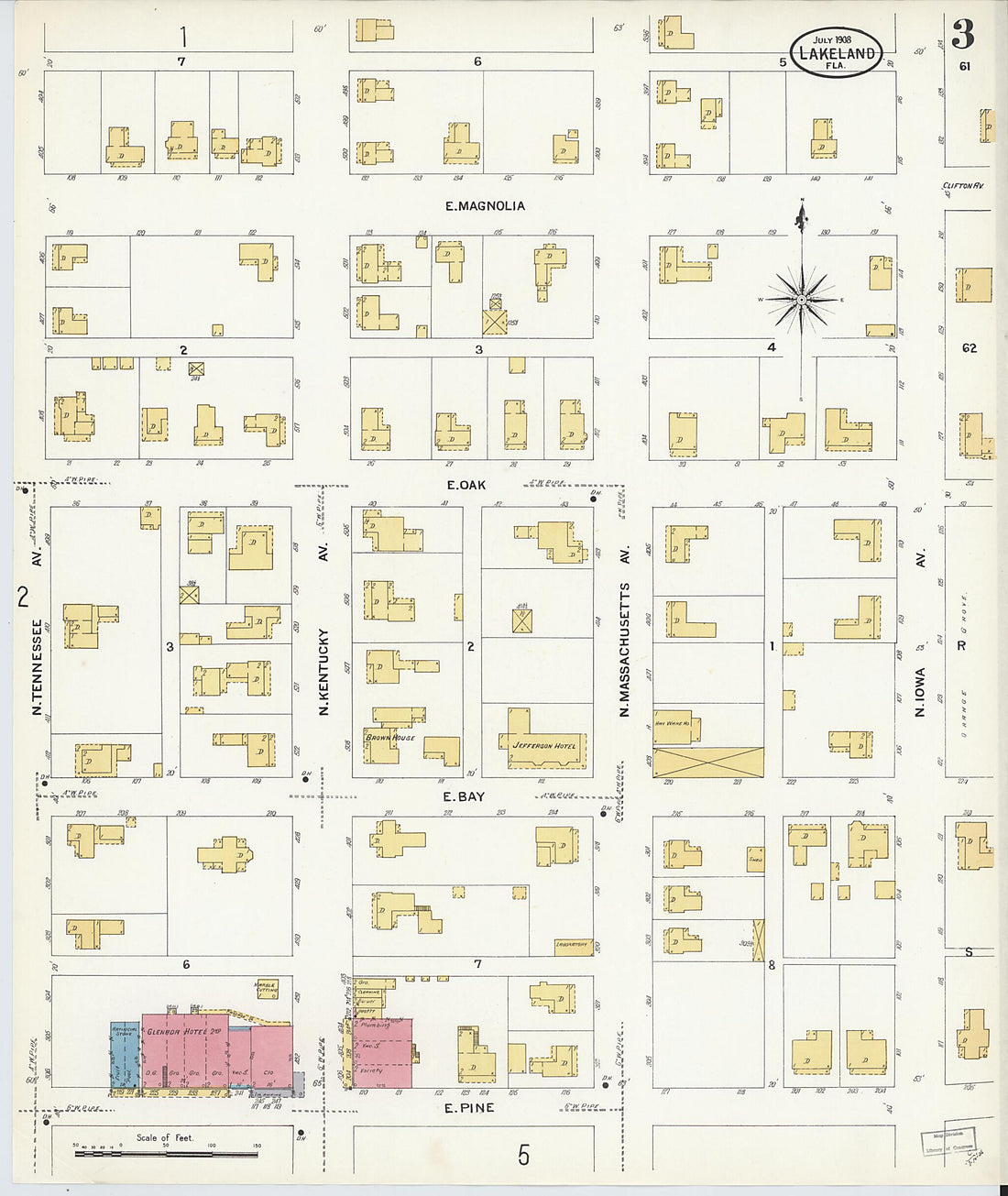 This old map of Lakeland, Polk County, Florida was created by Sanborn Map Company in 1908