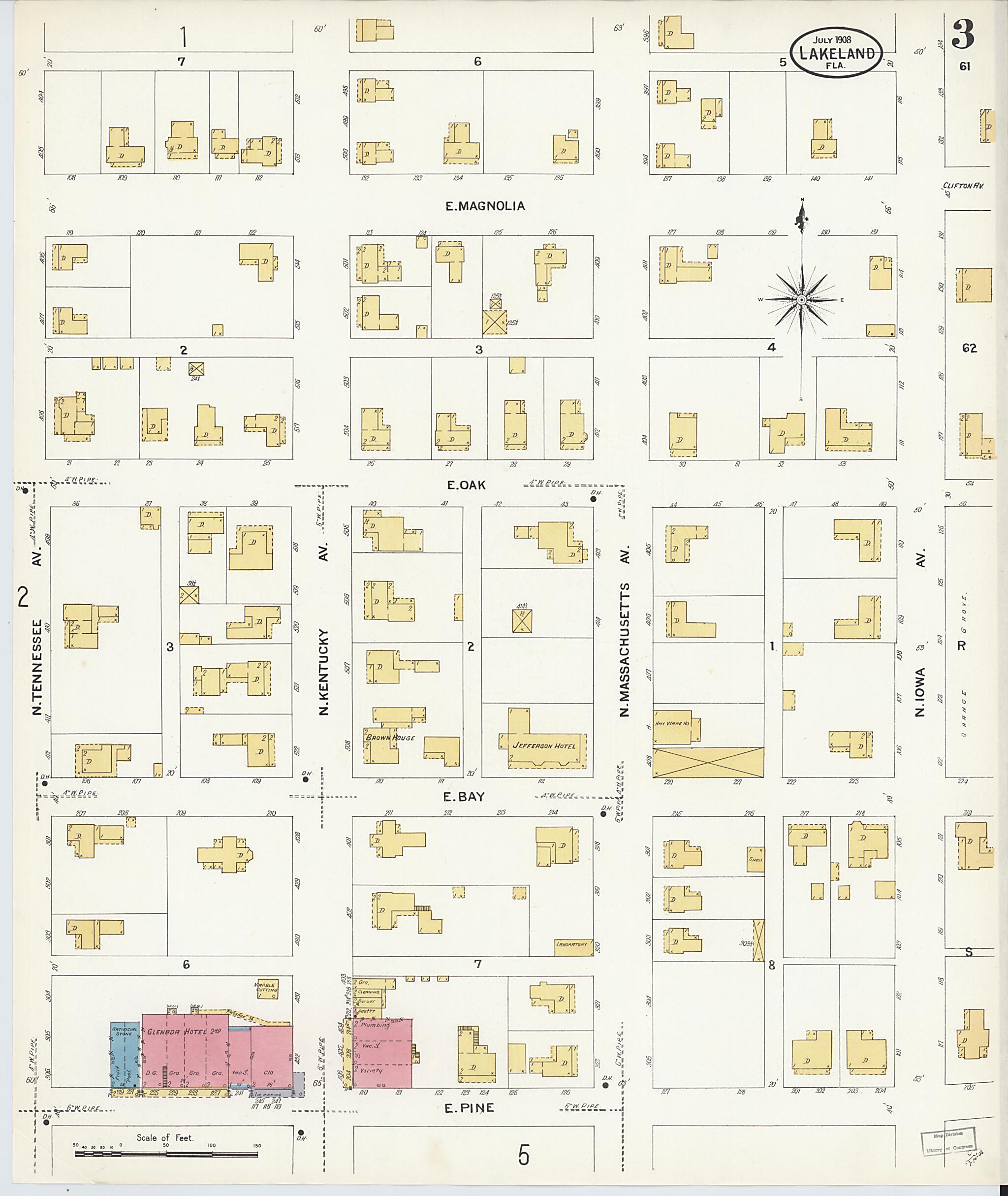 This old map of Lakeland, Polk County, Florida was created by Sanborn Map Company in 1908