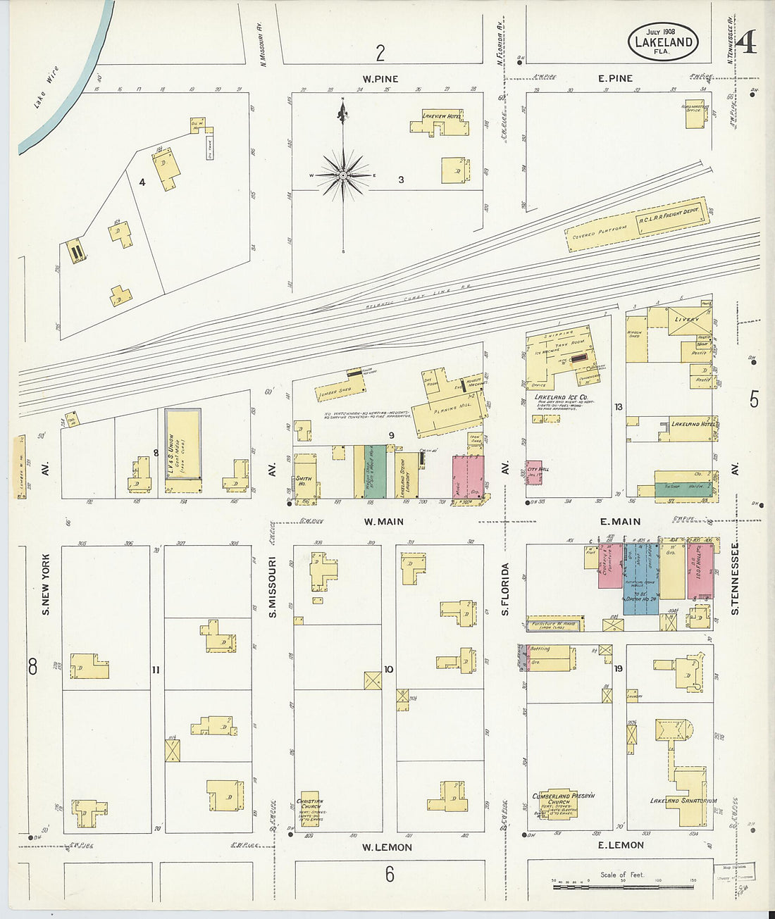 This old map of Lakeland, Polk County, Florida was created by Sanborn Map Company in 1908