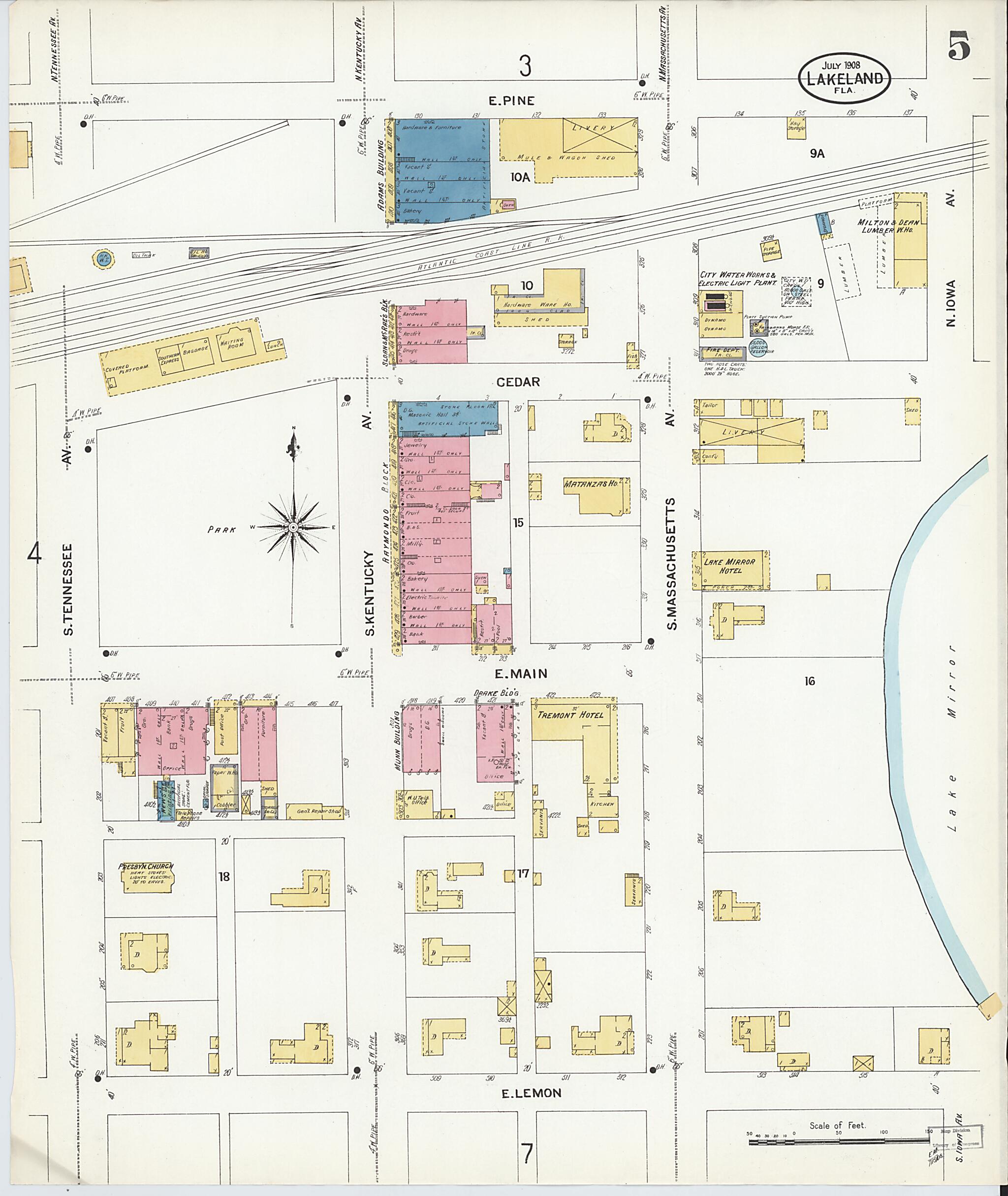This old map of Lakeland, Polk County, Florida was created by Sanborn Map Company in 1908