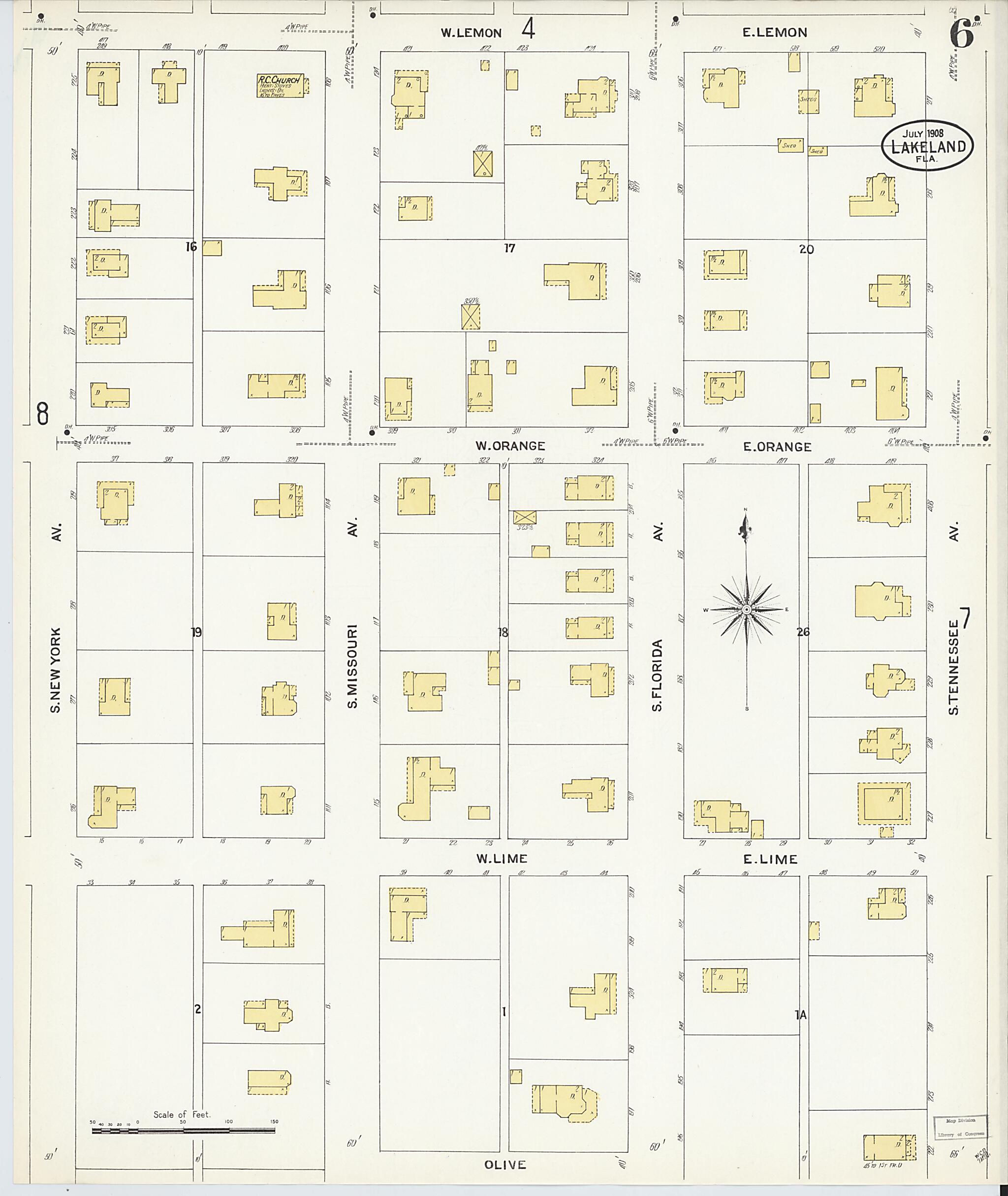 This old map of Lakeland, Polk County, Florida was created by Sanborn Map Company in 1908