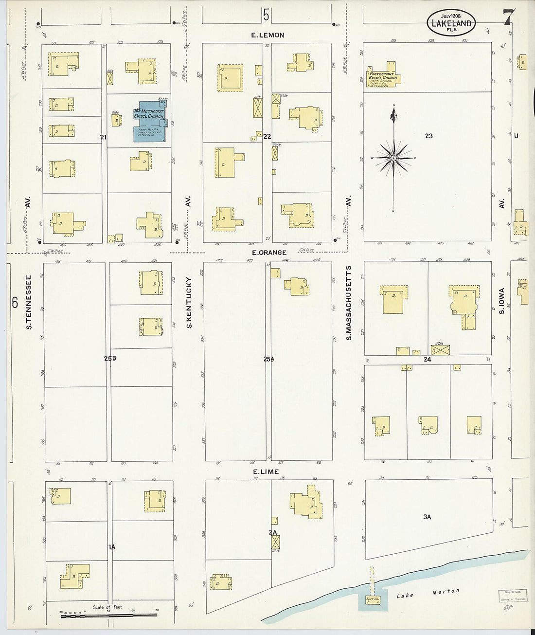 This old map of Lakeland, Polk County, Florida was created by Sanborn Map Company in 1908