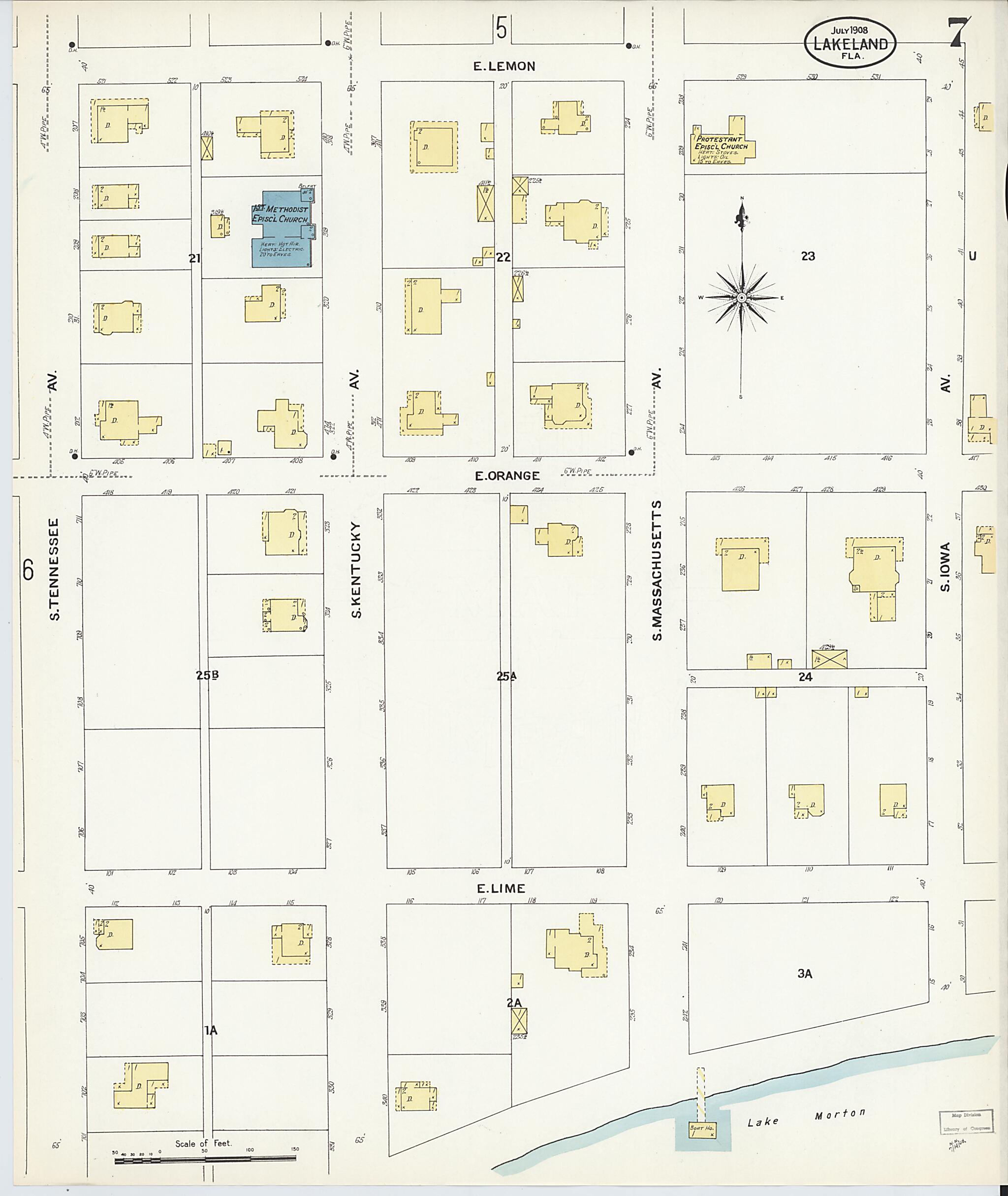 This old map of Lakeland, Polk County, Florida was created by Sanborn Map Company in 1908