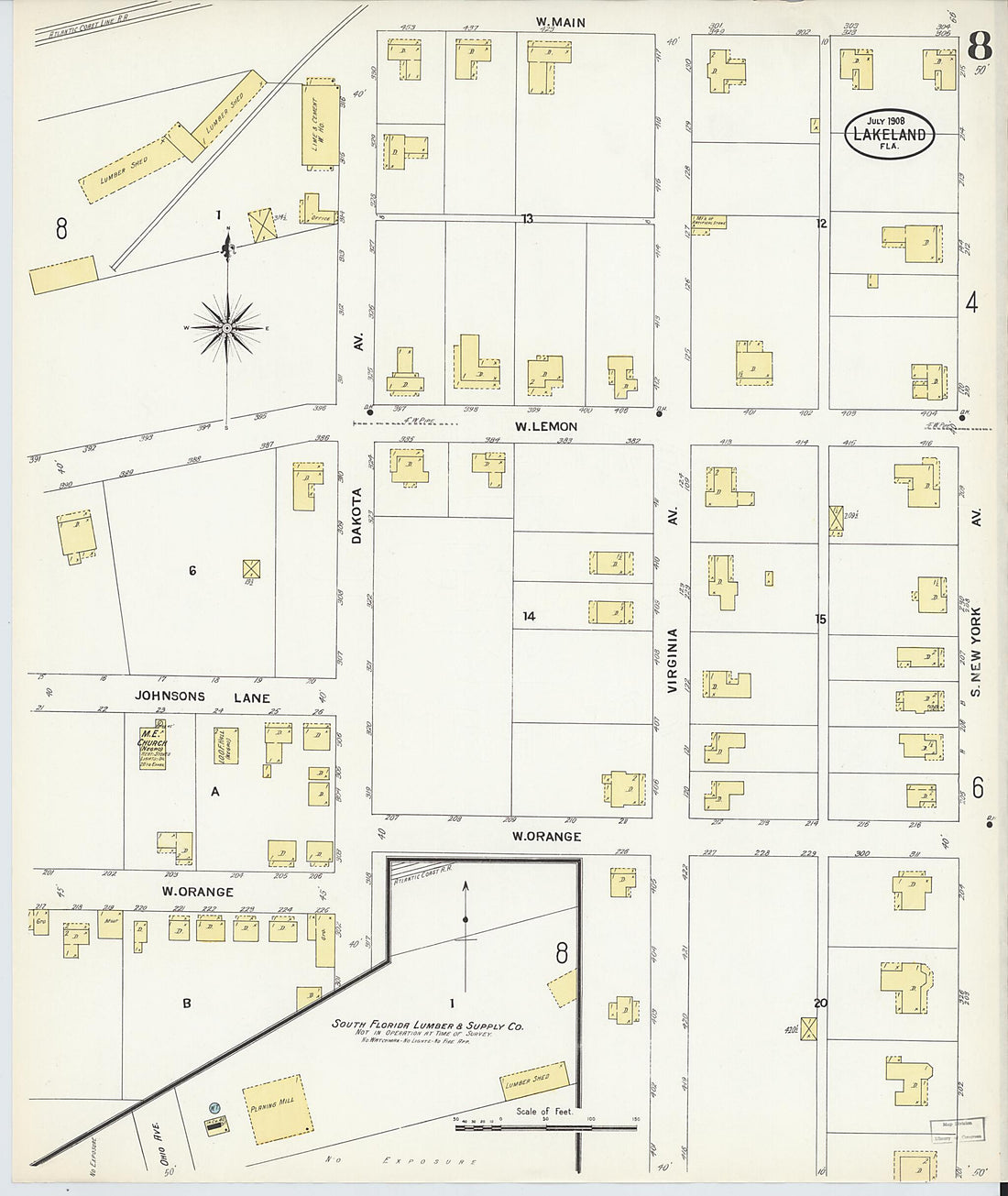 This old map of Lakeland, Polk County, Florida was created by Sanborn Map Company in 1908
