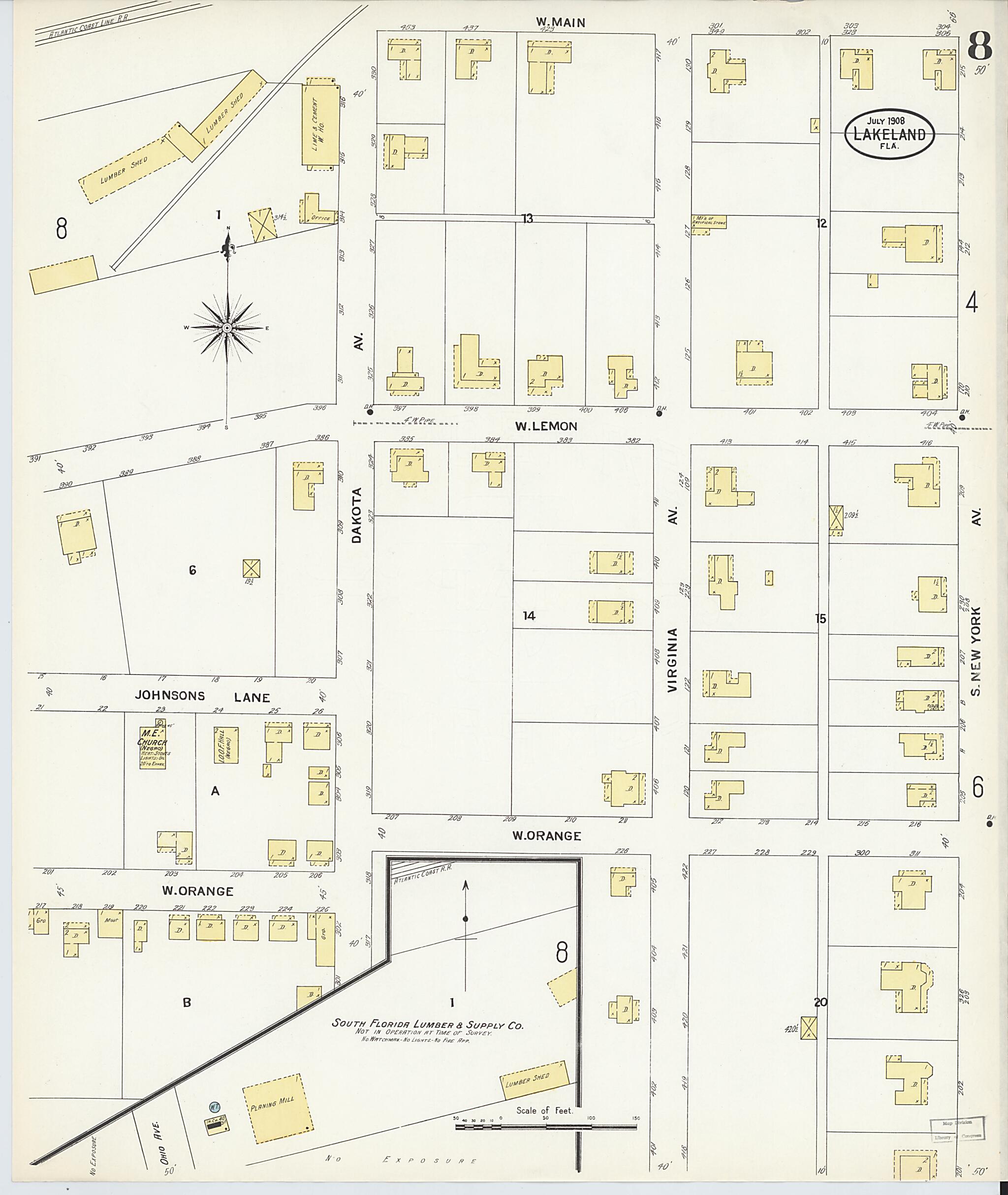 This old map of Lakeland, Polk County, Florida was created by Sanborn Map Company in 1908